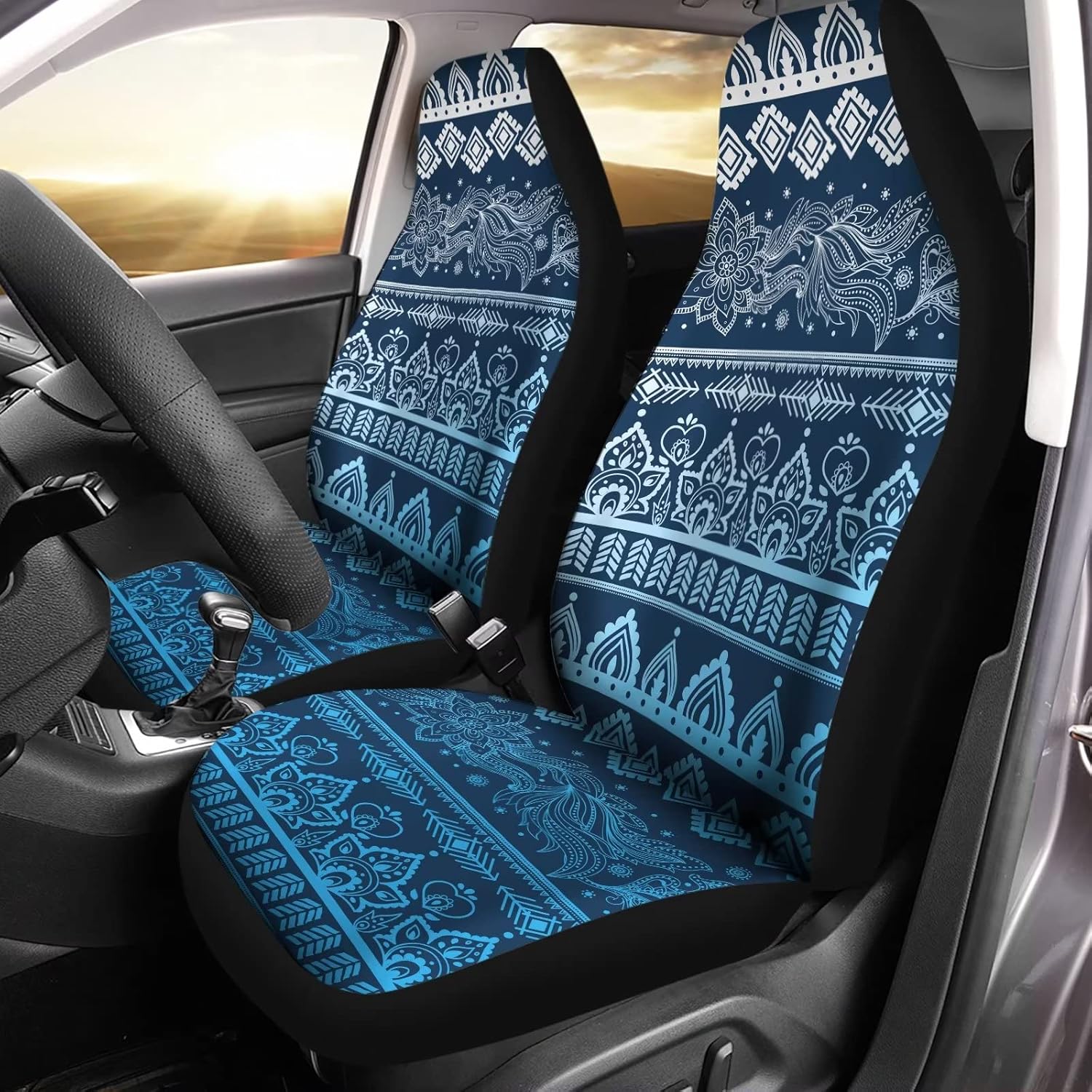 Howilath Aztec Southwest Bohemia Flowers Universal Car Front Seat Covers Set of 2, High Back Stretchy Bucket Seats for Most Cars, SUV