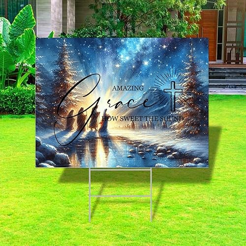 Miniatura 2 de Letreros de Pascua cristianos personalizados para patio con estacas Amazing Grace How Sweet The Sound Retro Jardín Piscina Decoración de césped al