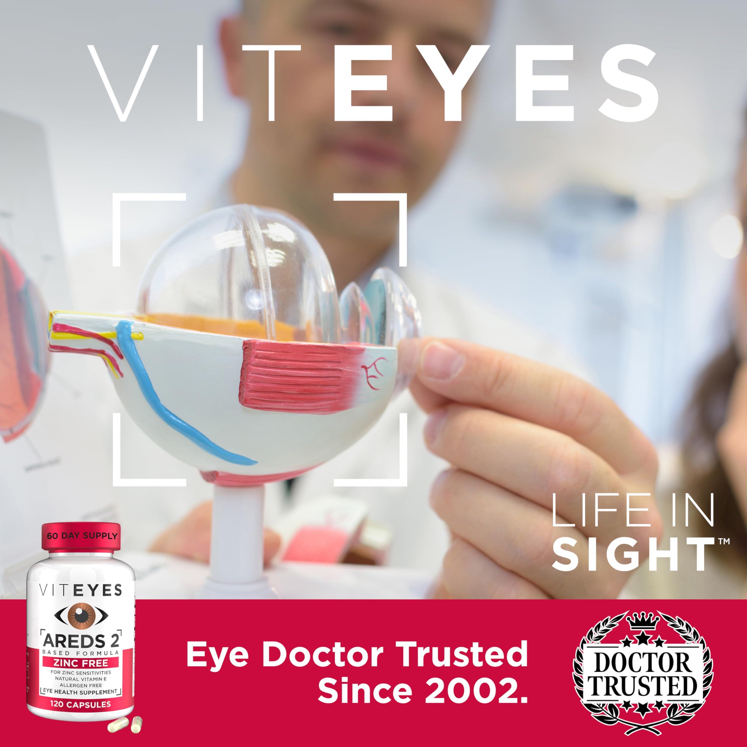 Viteyes AREDS 2 Zinc Free Macular Support, Natural Allergen Free Capsules with Vitamin E, Vitamin C, Lutein & Zeaxanthin, No Zinc, No Copper, Eye Doctor Trusted, Manufactured in The USA, 120 Ct — Amazon image 7