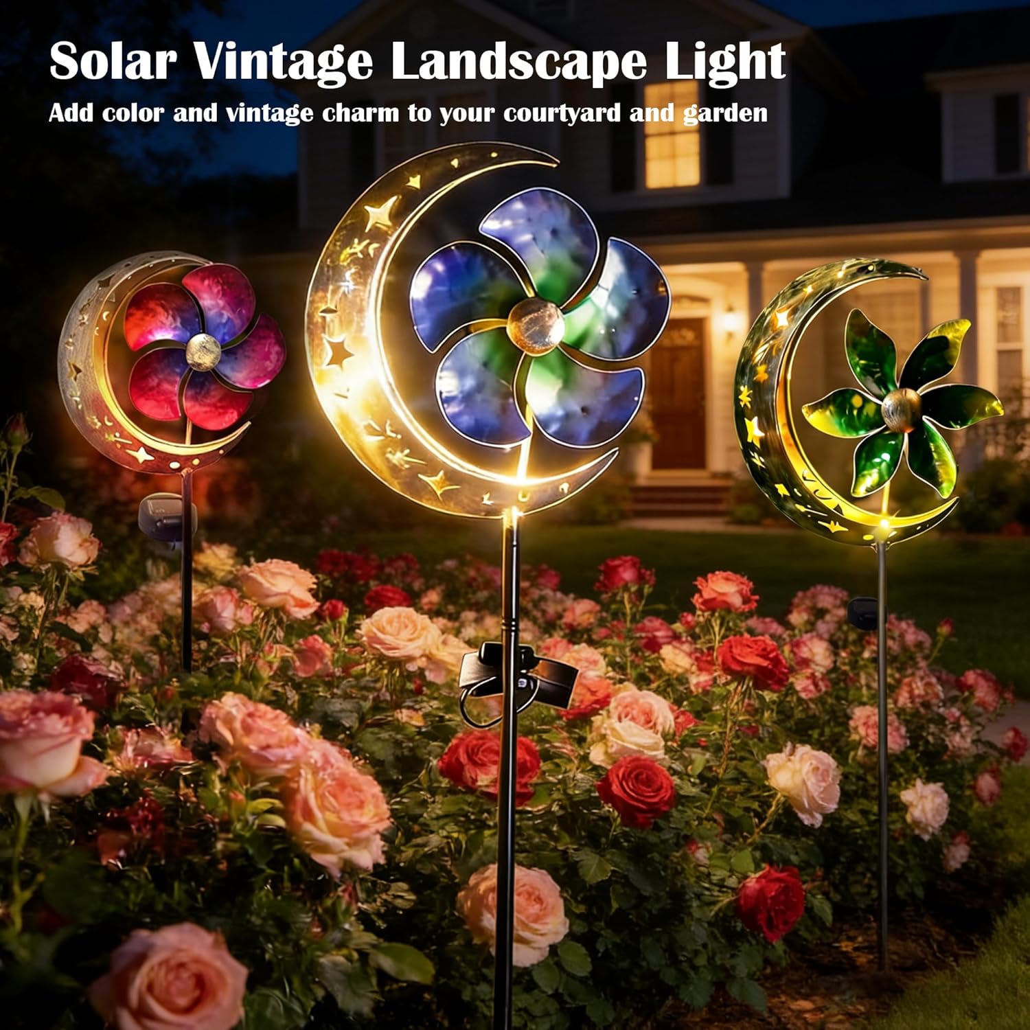 SunKite Solar Spinner Moon Outdoor Lights Waterproof,Solar Moon Garden Light Outdoor Decorative Stakes Lights Yard Garden Patio Lawn Pathway Decoration Gifts Grandma Mom