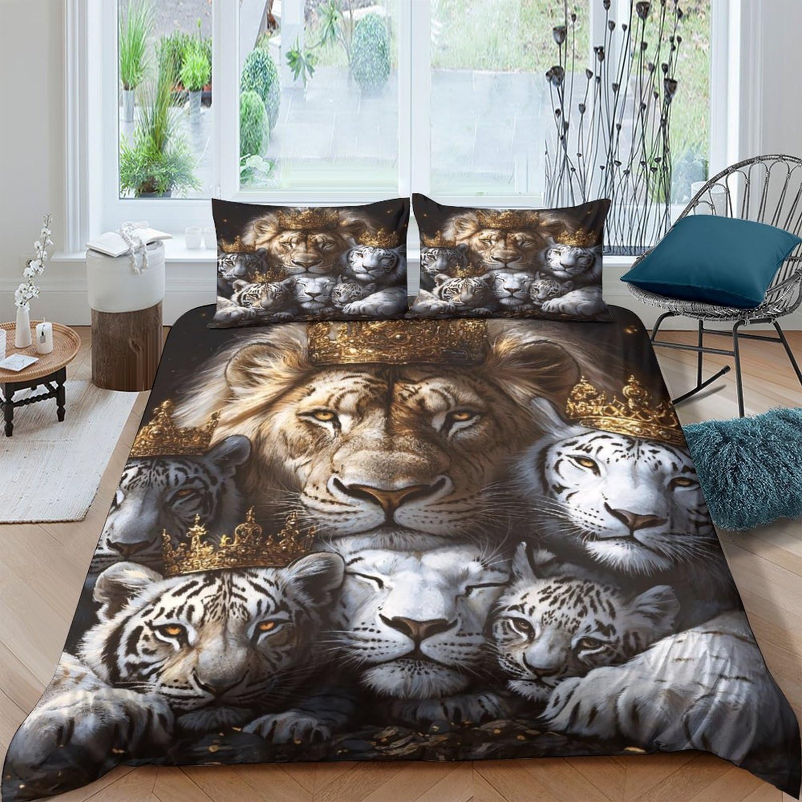 Ctjqhvkz Style-3 3D Printed Lion Head Fitted Sheet Microfiber Soft Animal Pattern Mattress Cover For Bedroom Dorm Decor, Easy Care Single（135X200cm）