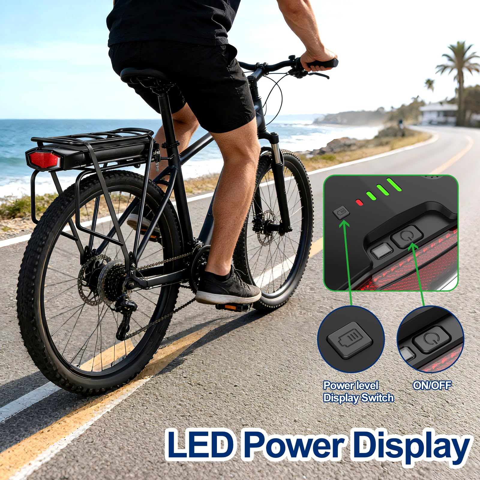 Batterie pour vélo électrique 48V avec Porte-Bagages arrière 14Ah Min Batterie de Rechange pour vélo de Ville, Compatible avec des Moteurs de 50W à 1000W
