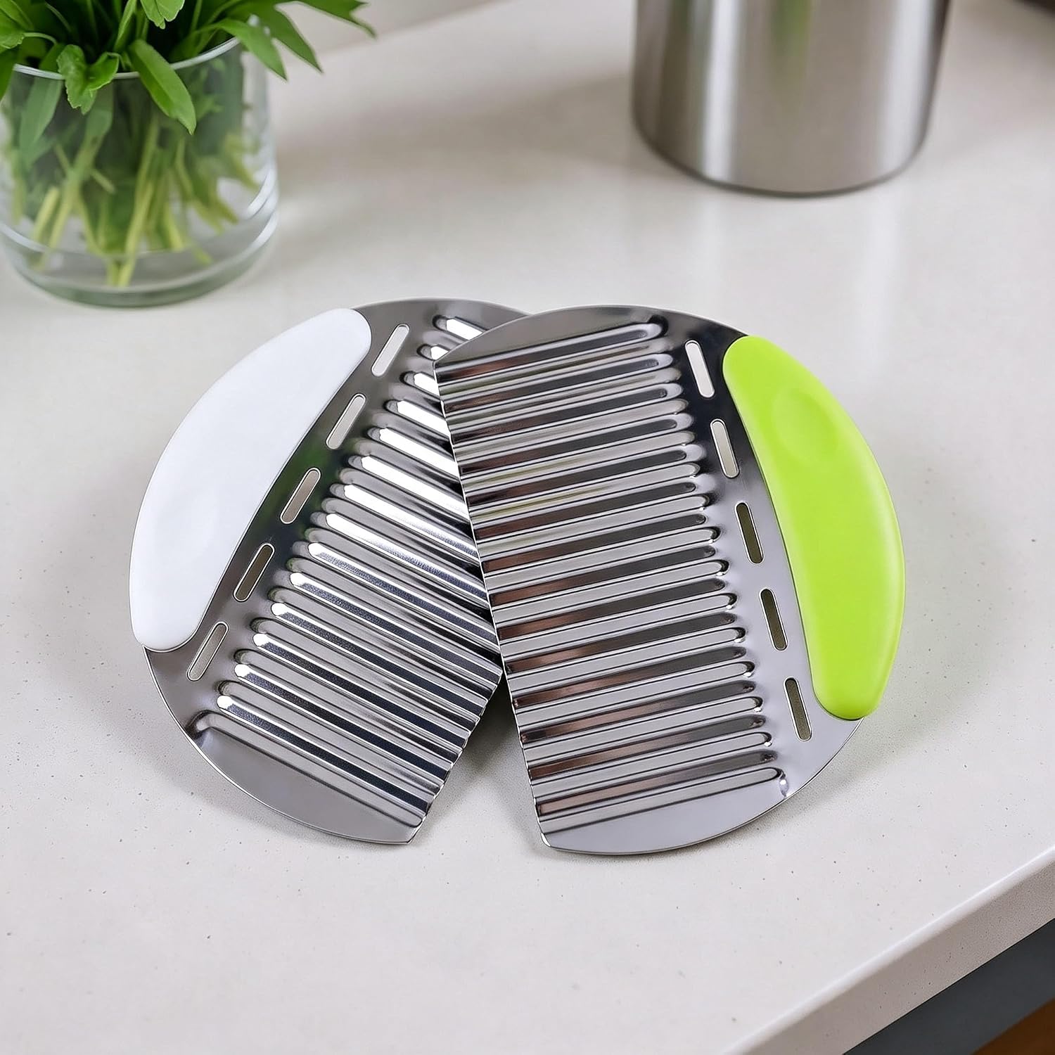 Crinkle Cutter French Fry Cutter, 2 Pack Stainless Steel Wavy Potato Slicer