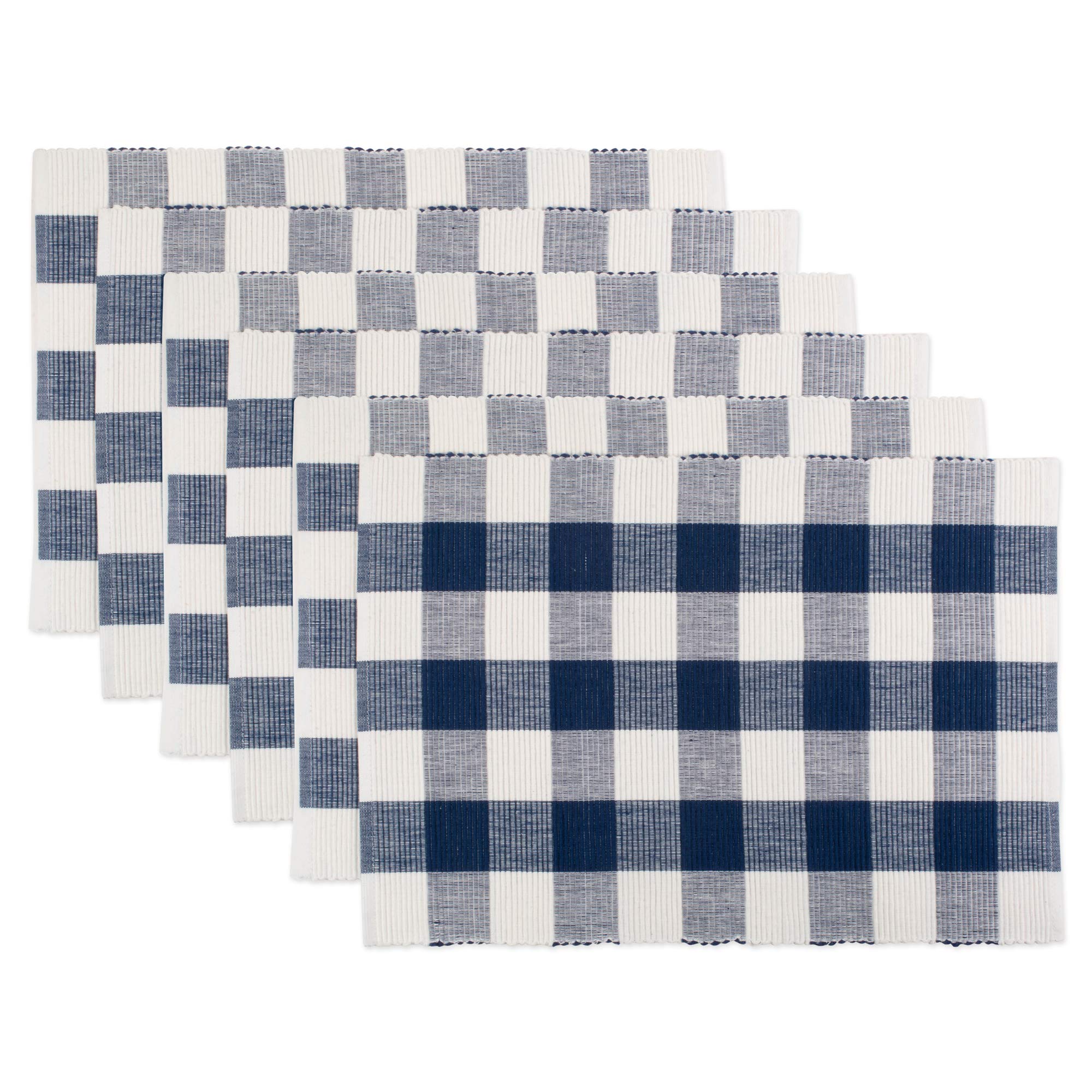 DII Classic Farmhouse Tabletop, Cotton, Navy & Cream, Placemat Set, 13x19
