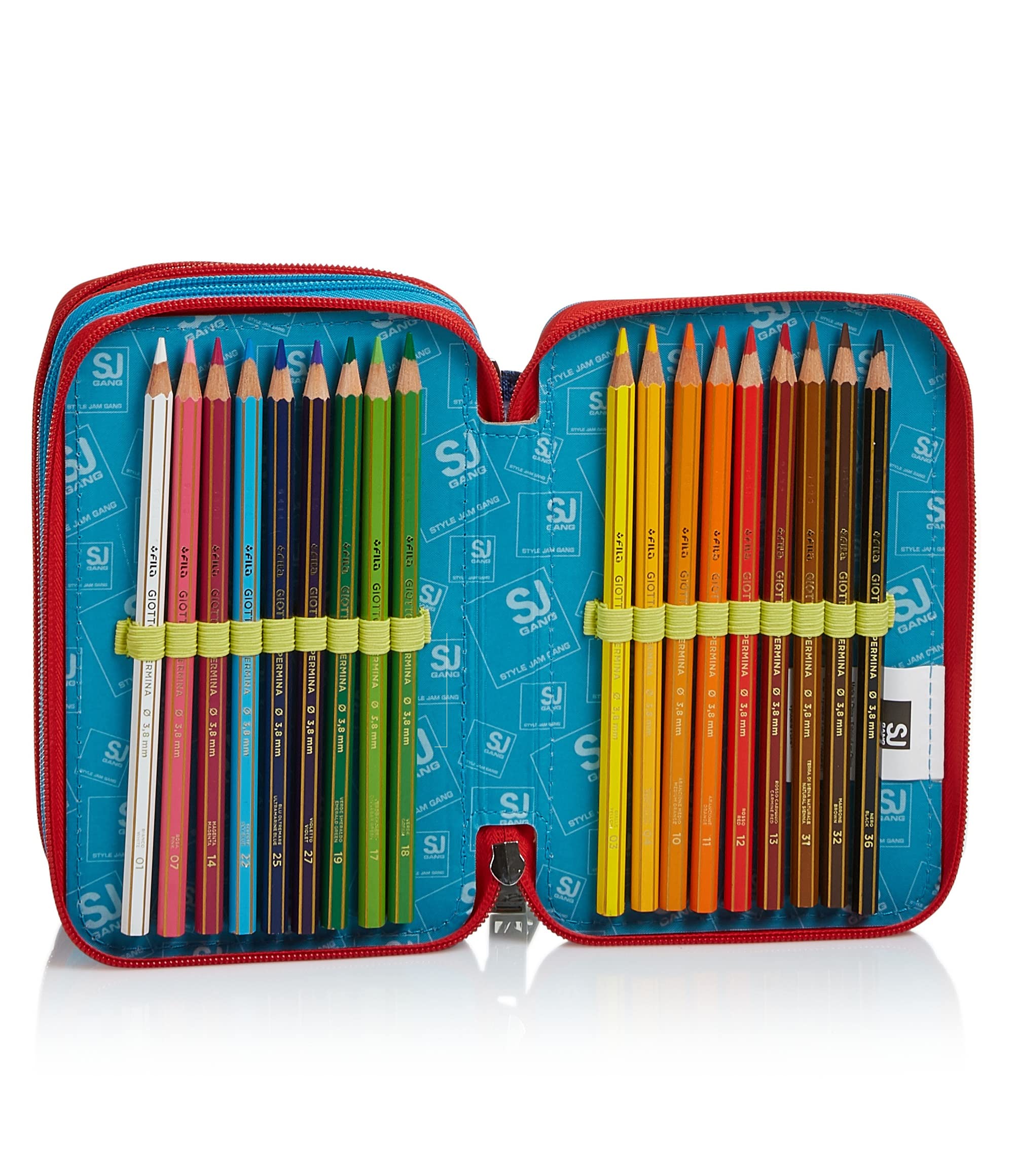 Sj Gang Astuccio 3 Zip - Facce New da Sj Boy - con Penne, Matite, Colori - Scuole Materne & Elementari