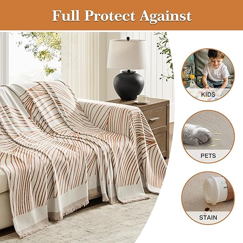 Miniatura 3 de Funda de sofá bohemia lavable para sofá modular, funda reversible para sofá de 2 o 3 cojines, protector de muebles apto para mascotas (1# naranja,