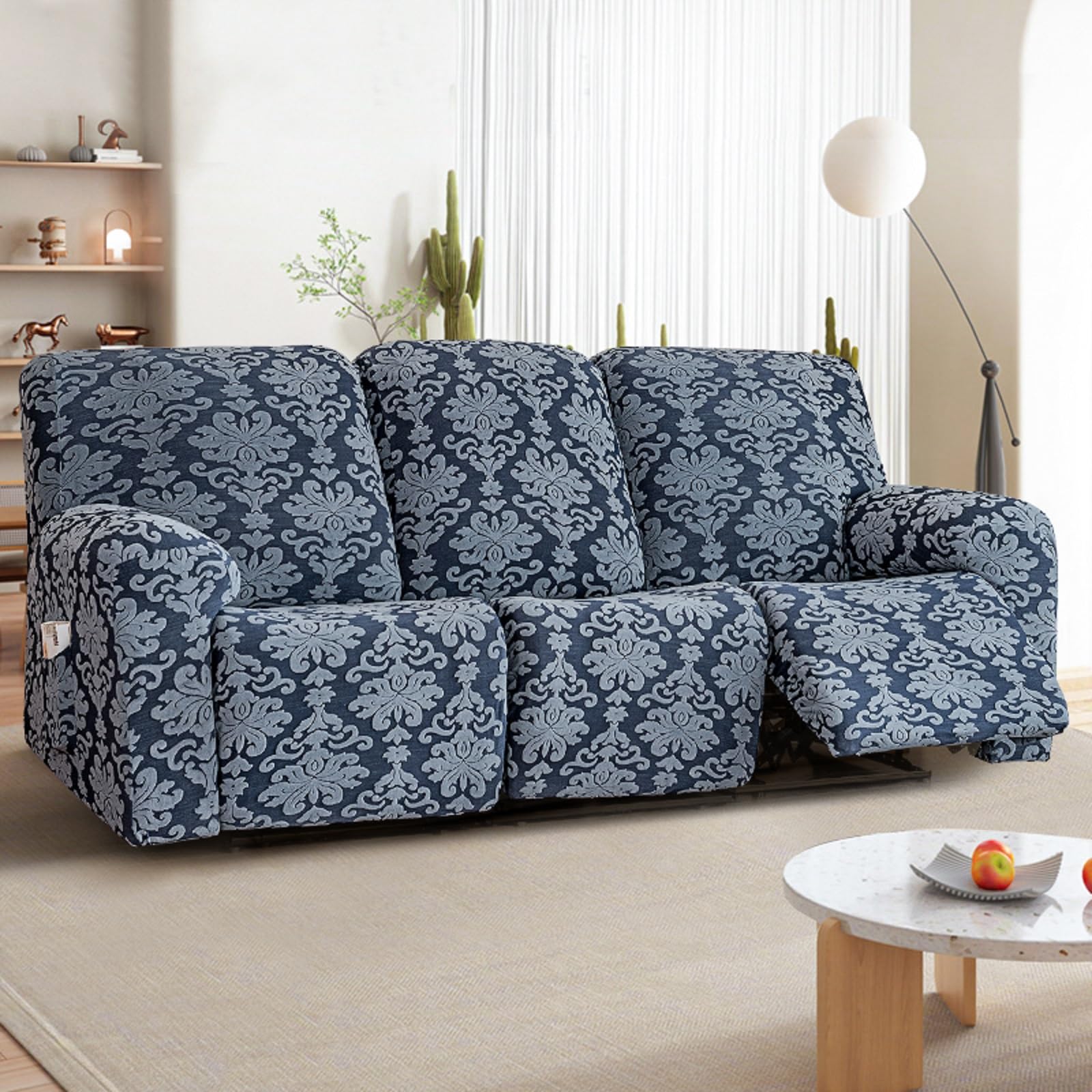 Housse canapé inclinable 2 places bleu pour salon familial chaleureux
