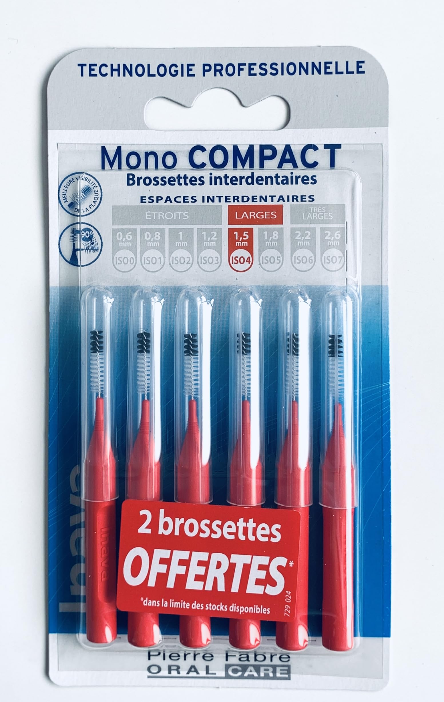 Inava Brossettes Mono Compact 1,​5mm Espaces Larges Rouge 4 unités + 2 Offertes