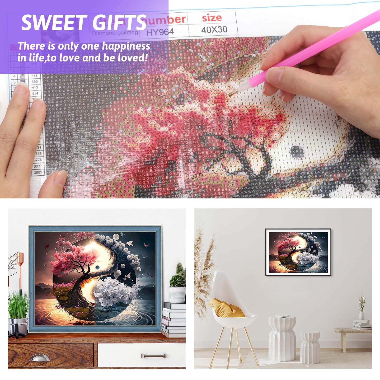 Albero della vita Pittura Diamant, Diamond Painting Kit Completo Natura Yin e Yang 5D DIY Diamond Painting Kit Completo Bambini Adulti Pittura Digitale Arte Strass Ricamo per Decorazione Casa 30x40cm