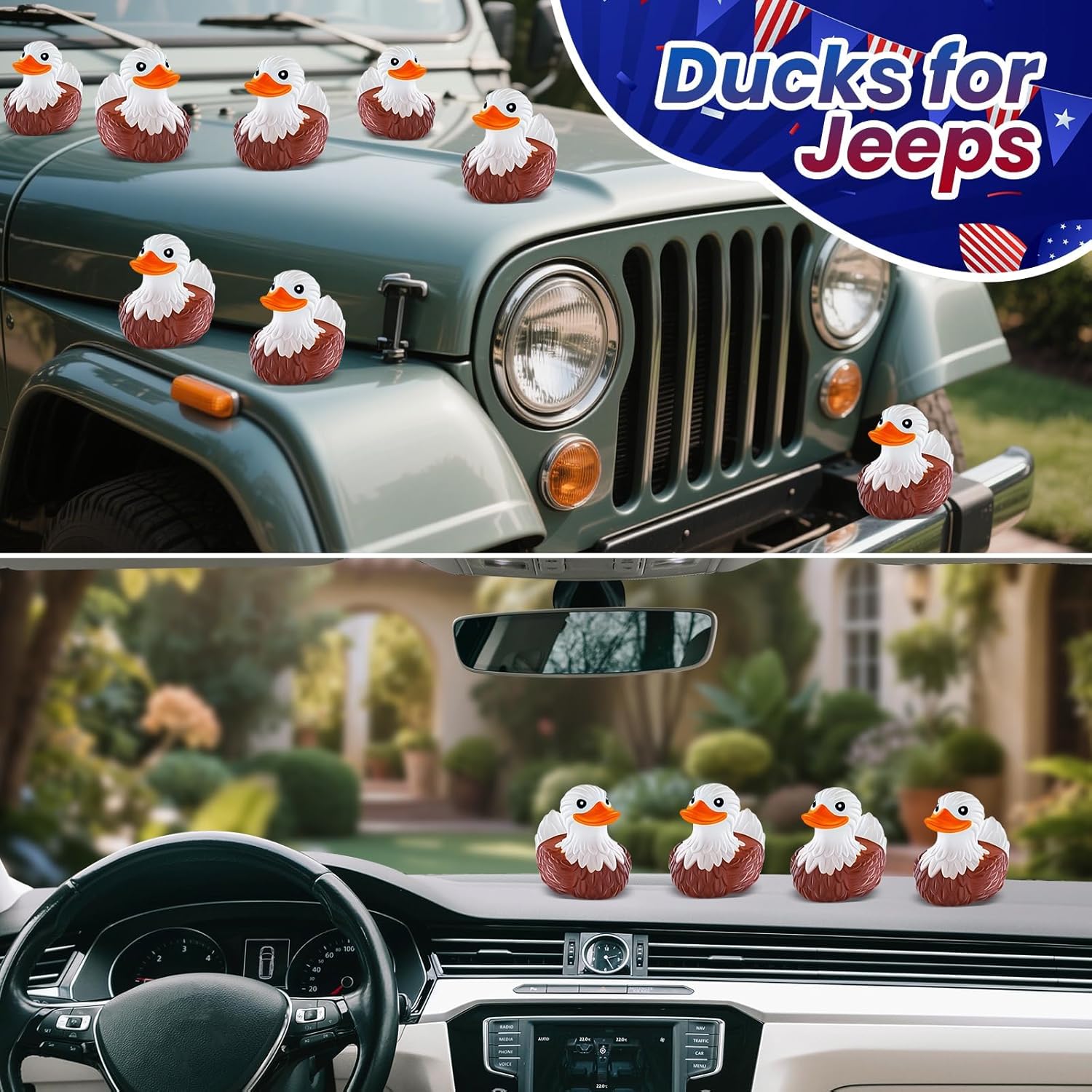 12 PCS Bald Eagle Rubber Ducks, Patriotic Bald Eagle Ducks for Jeeps, Ducks for Cruising Ships Hiding Carnival Ducking Bath Toys, Animal Ducks Collection, Baby Shower Birthday Gifts Party Favors