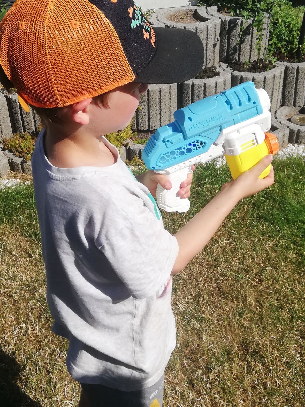 alldoro 63078 Pistolet à Eau électrique Water Power env. 22 cm, Canon à Eau avec lumière, portée jusqu'à 8 mètres, pour Enfants à partir de 3 Ans, Bleu