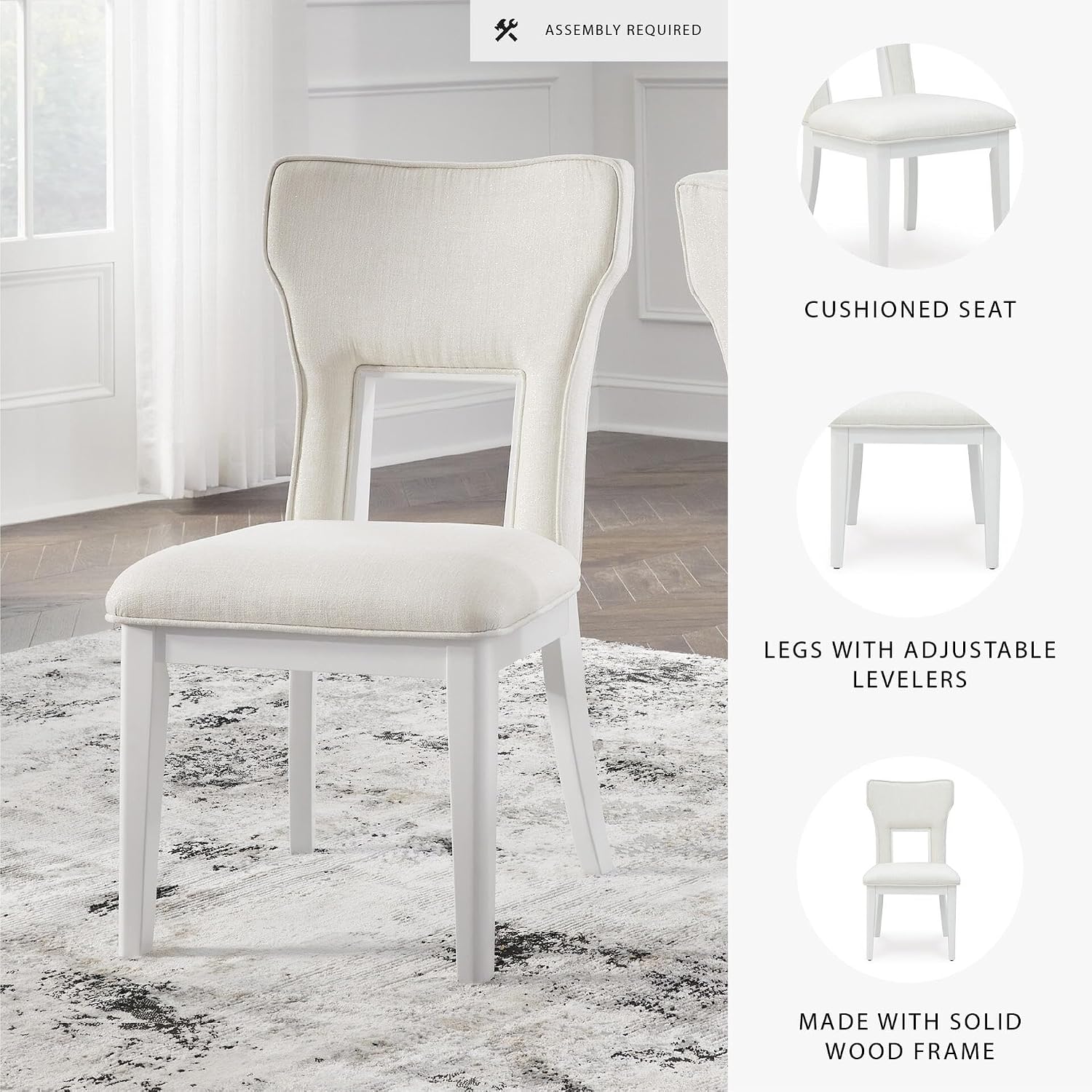 Signature Design by Ashley Rowanbeck Contemporary Upholstered Dining Chair with Casters, Set of 2, White