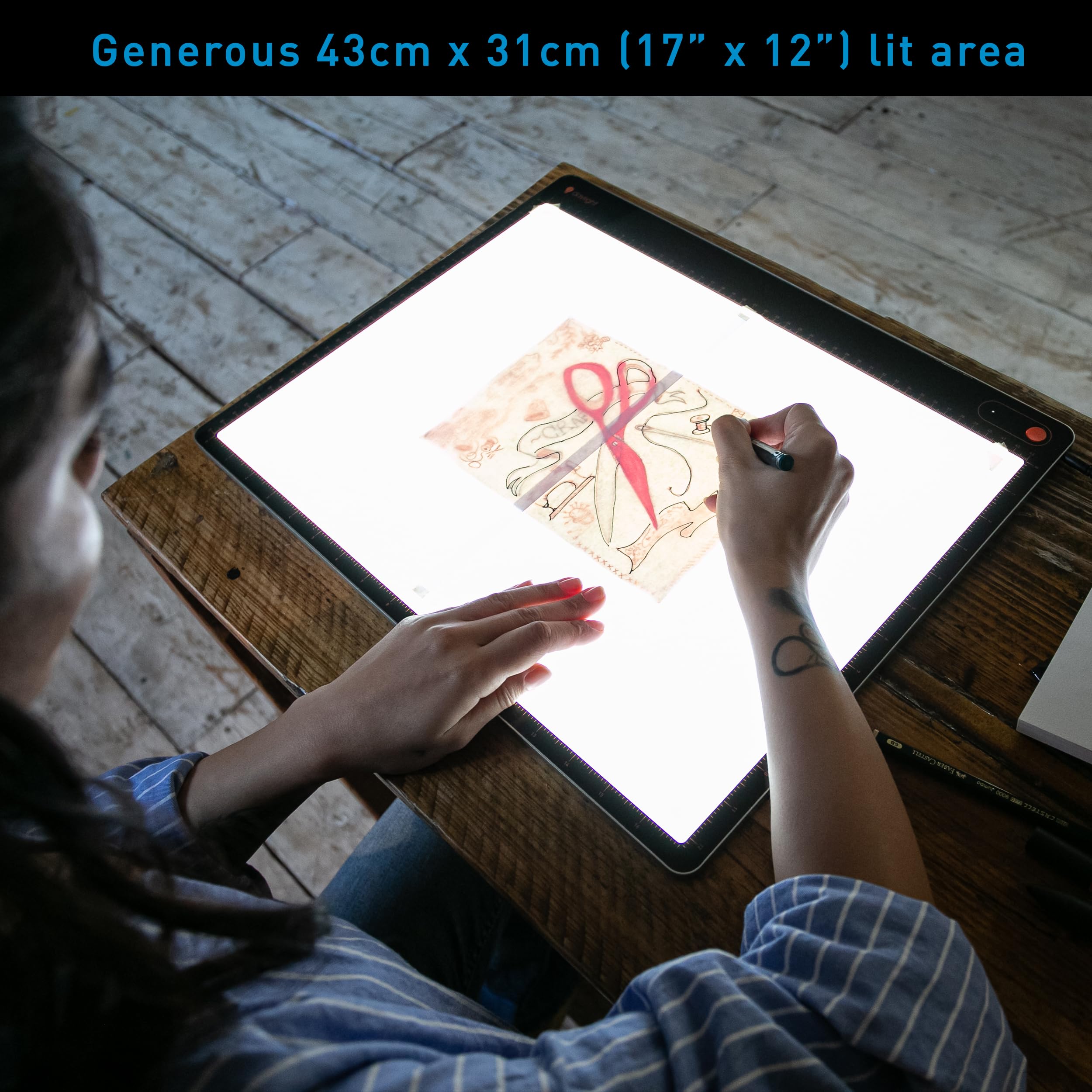 Daylight Tabla XL A3 Professional Lightpad - Tavola da tracciamento a LED in alluminio ultra sottile con dimmer a 3 fasi e 6.800 Lux