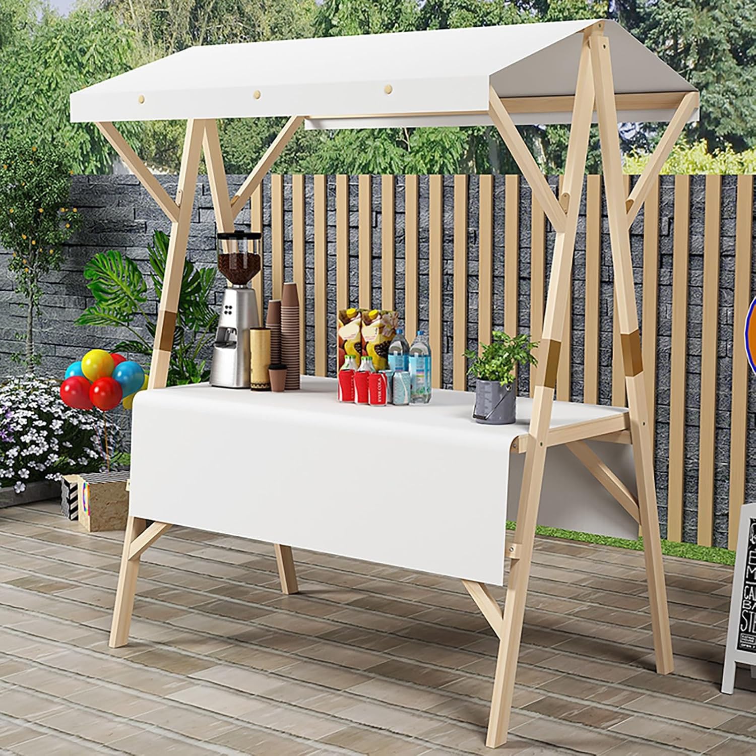 Puesto De Mercado Portátil De Madera Cubierto De Tela Carrito de Comida callejera de Madera Puestos Plegables for ferias de artesanías mercados callejeros,03,59in/150cm