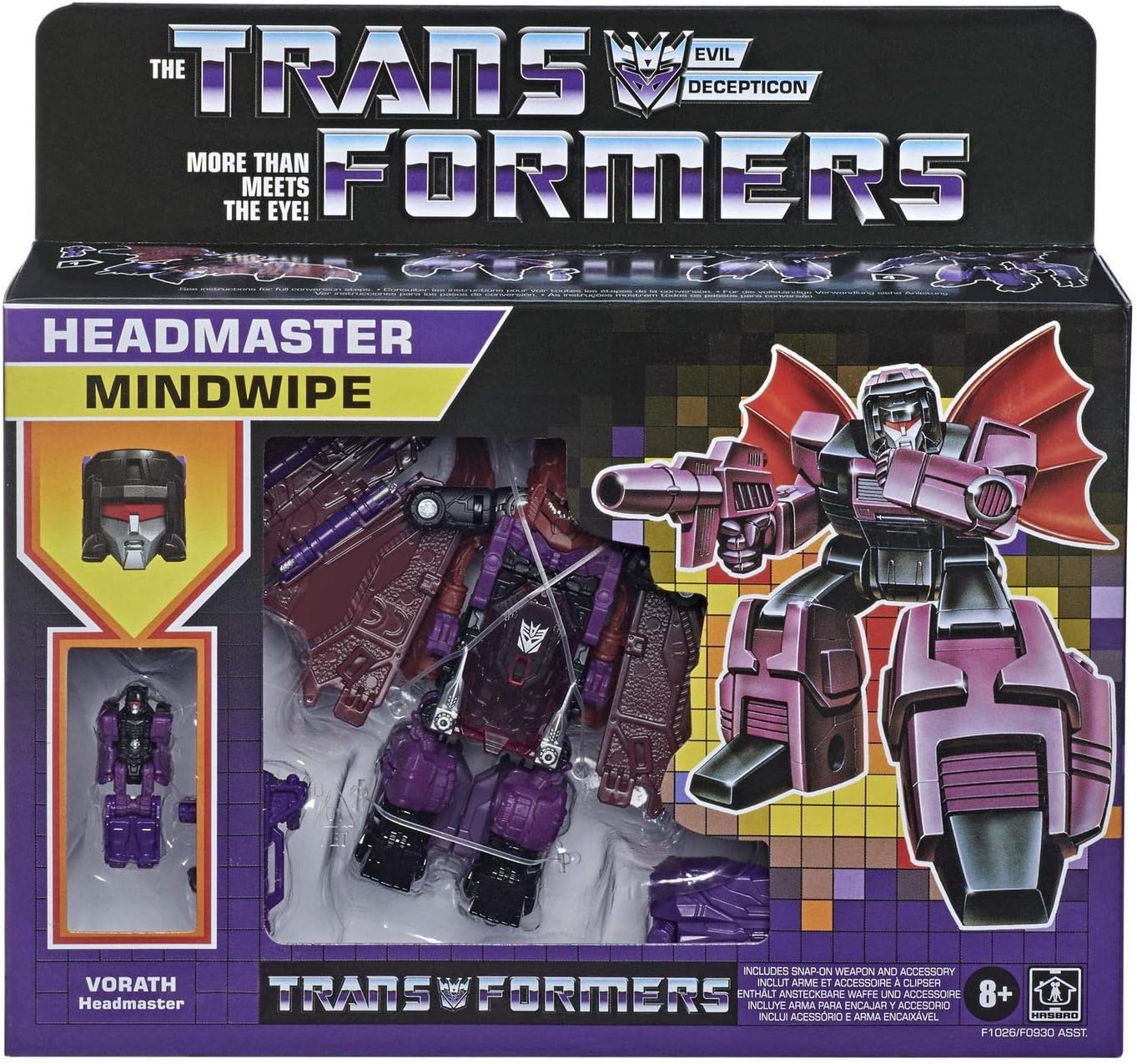 Transformers 2021 Modern Figure in Retro Packaging Decepticon Headmaster Mindwipe with Vorath