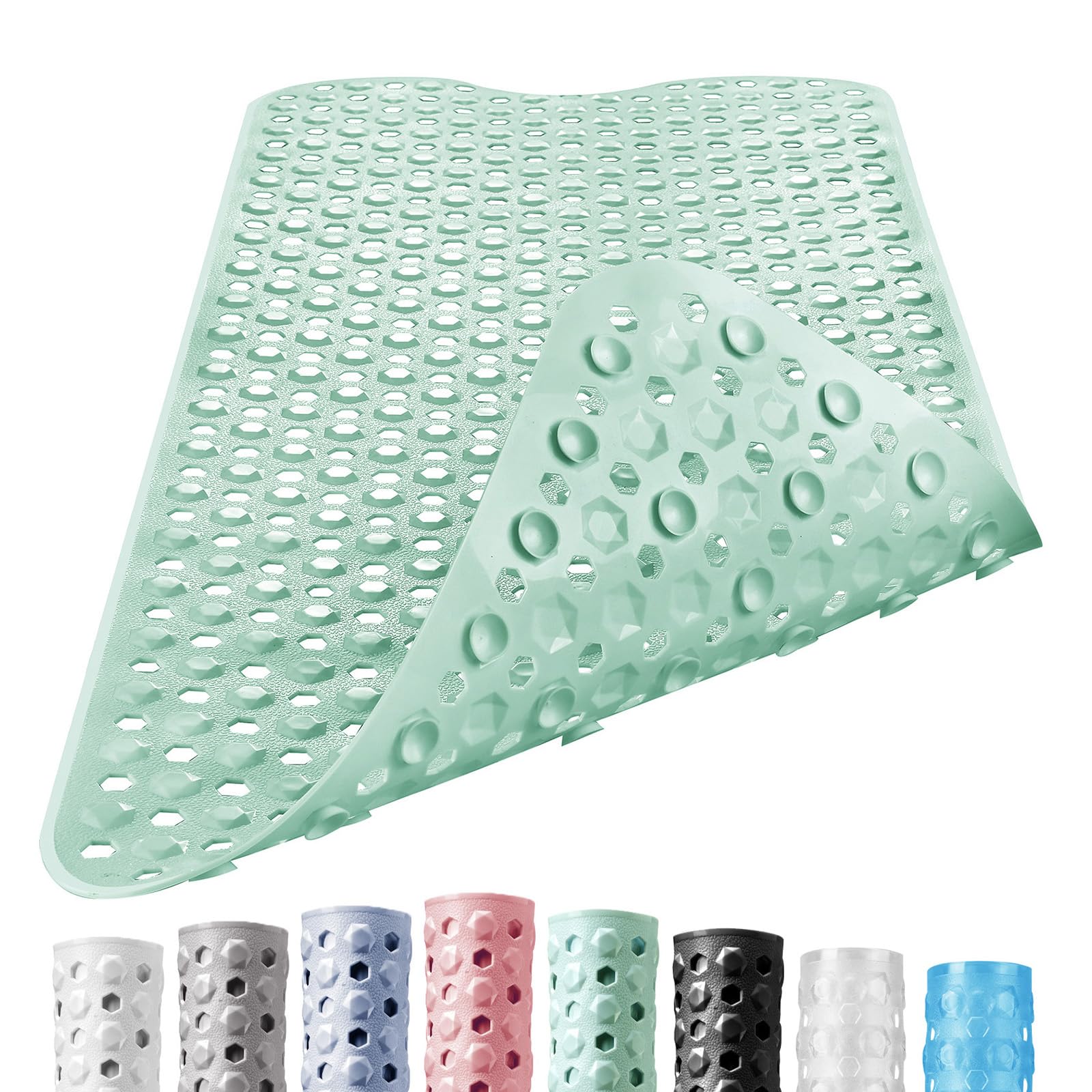 DOPROP 100x40cm Extra Long Non-Slip Bathtub Mat for Inside Bath - Premium Vinyl Shower Mat with Strong Suction Cups & Drain Holes, Bath Mat for Elderly, Anti-Mould Design, Tub & Toilet,Durable,Mint