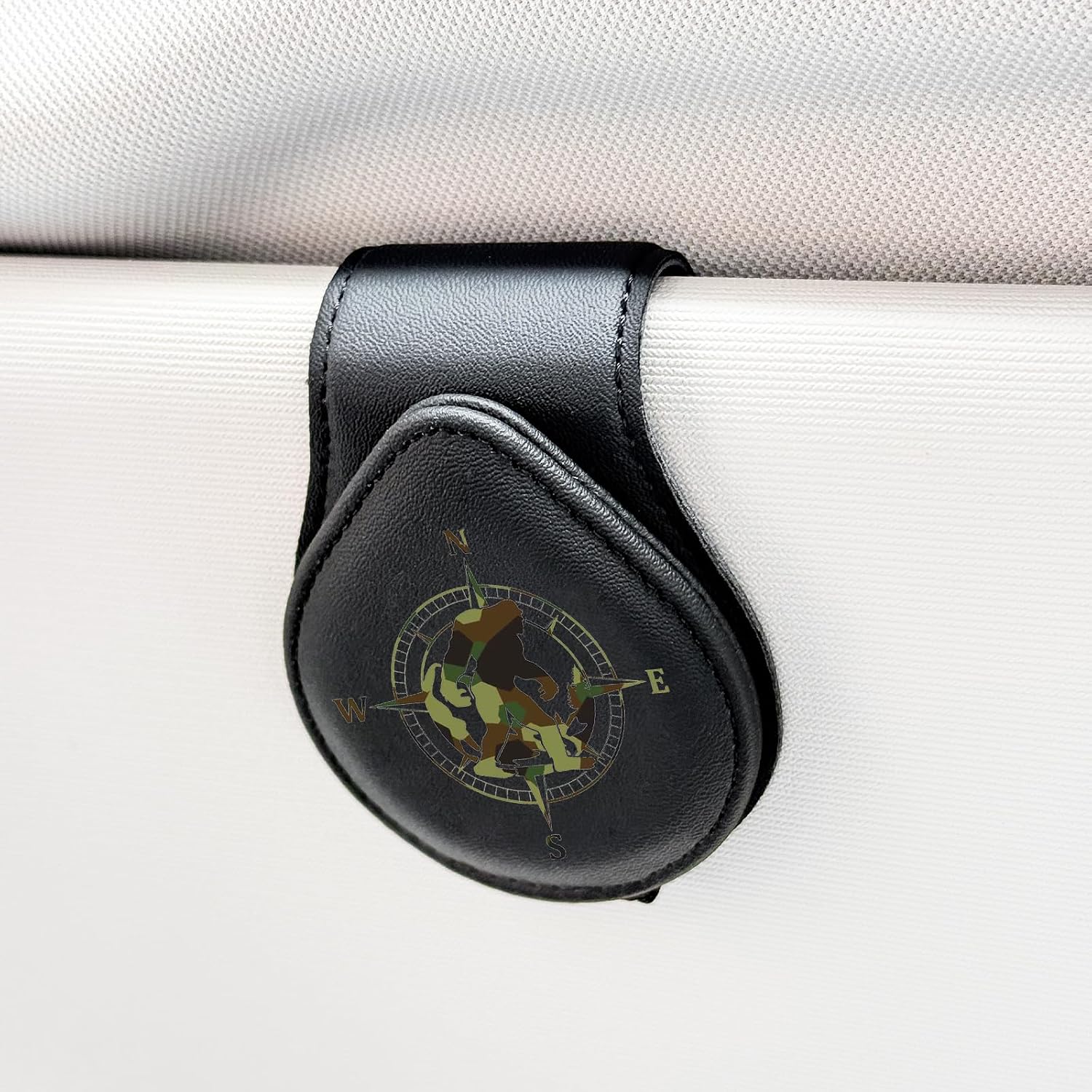 Compass Camo - Car Sunglass Holder, Magnetic Leather Eyeglass Hanger Mount Clip Holder for Car Visor Accessories