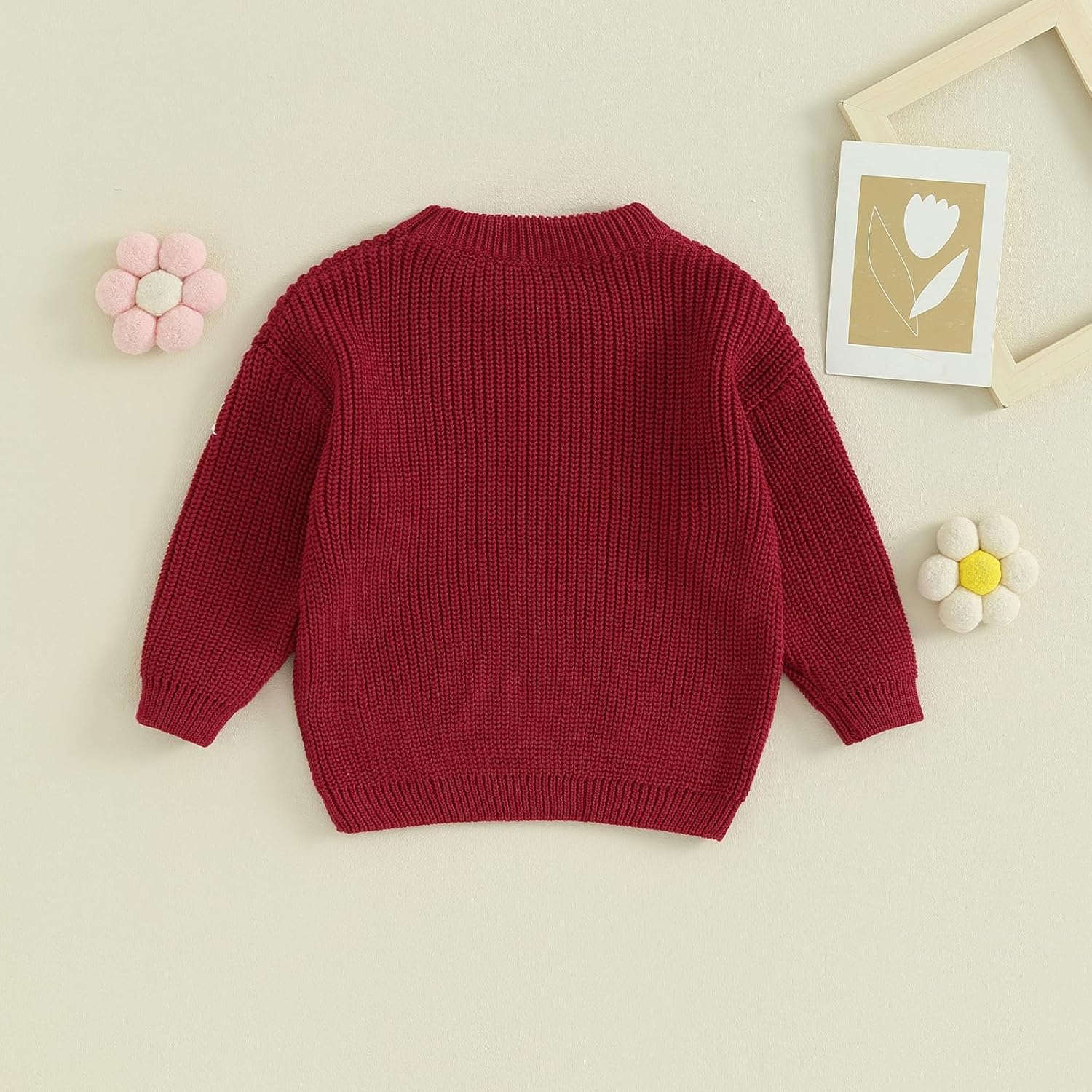 Mubineo Baby Girl Winter Clothes Cute Flower Sweater Crewneck Pullover Long Sleeve Knit Newborn Infant Sweaters 3-4T Wine Red image 3 of 7 B0CGJ9RY5S