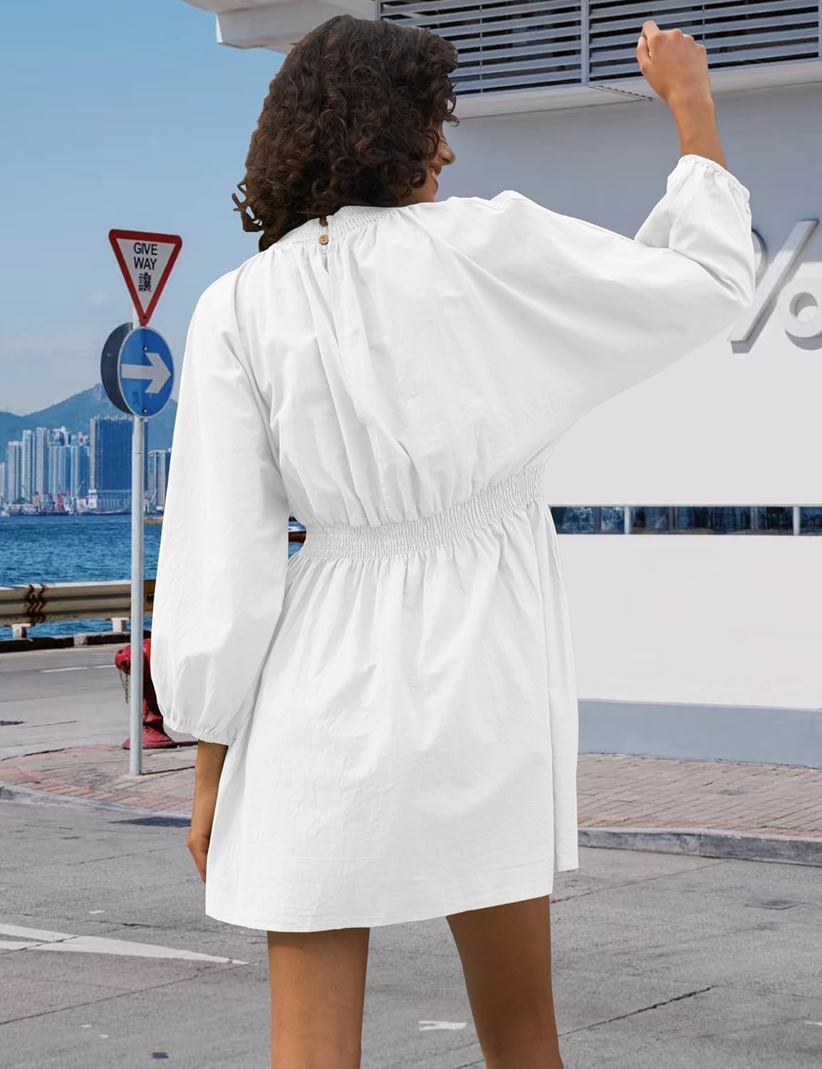 Women's Sexy Long Sleeve V Neck Tunic Dress Casual Loose Flowy Mini Swing Shift Dresses - Image 5