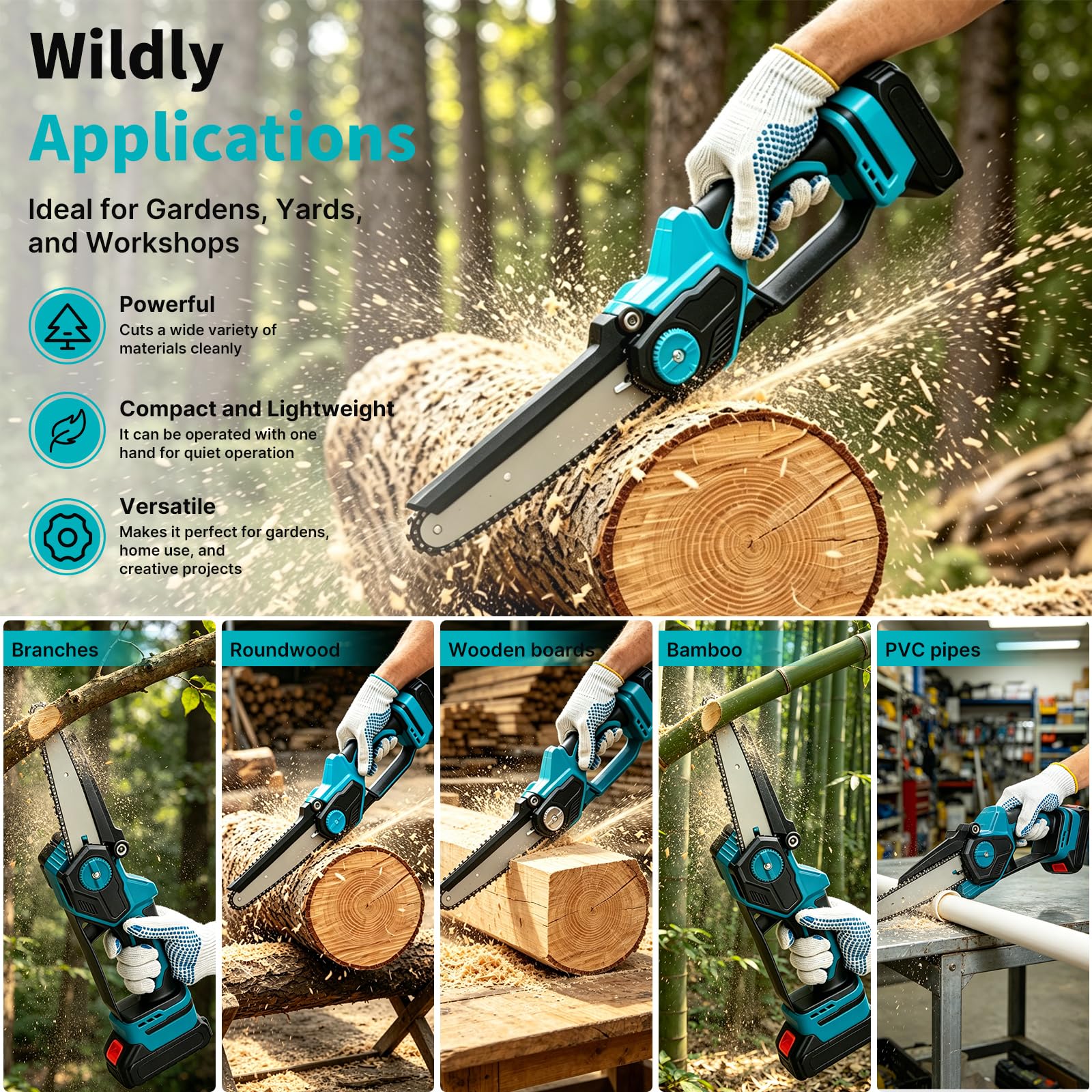 Mini Motosierra Bateria 6, 8 Y 10 Pulgadas, Sierra Electrica Podar Arboles Sin Escobillas Con Lubricacion Automatica, Motosierra De Mano Inalambrica Con Cerradura De Seguridad Para Jardin Y Madera