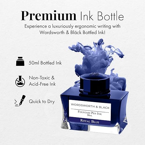 Miniatura 4 de Wordsworth and Black - Botella de tinta para pluma estilográfica (1.7 onzas líquidas), edición de lujo premium, azul rey, tinta embotellada botella