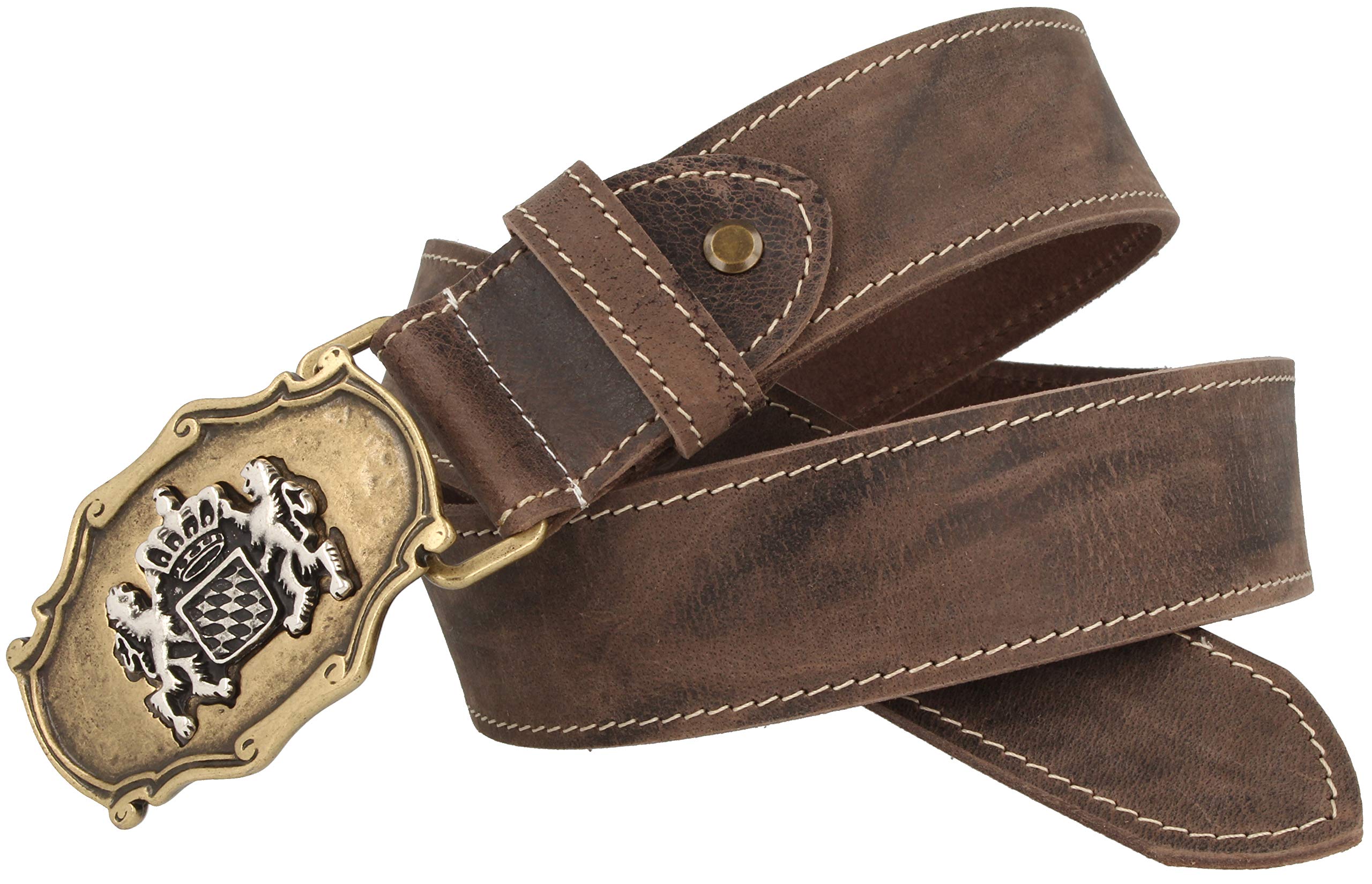 Trachtengürtel Unisex Gold Löwe Bayern 100% Echtleder Handmade in Germany Kürzbar Braun