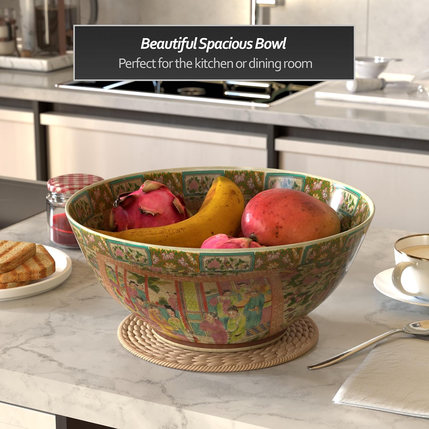 Red Lantern Oriental Furniture 14" Rose Medallion Porcelain Bowl, Large, Multicolor