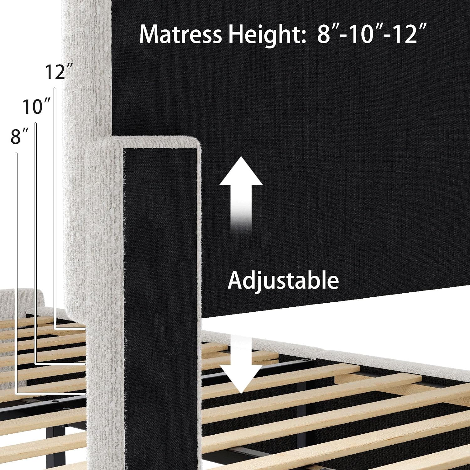 LIDYUK Queen Bed Frame with Adjustable Headboard, Boucle Upholstered Bed Frame Queen Size, Platform Bed Frame with Solid Wood & Metal Support, No Box Spring Needed, Cream