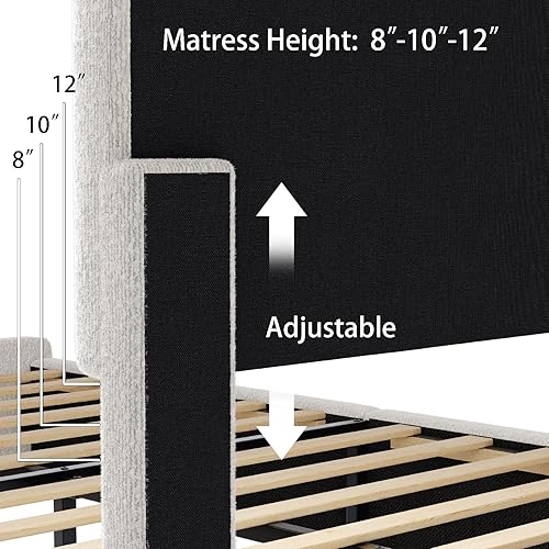 Miniatura 7 de LIDYUK Base de cama Queen con cabecera ajustable, base de cama tapizada en bouclé tamaño Queen, base de cama de plataforma con soporte de madera