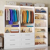 Vista 1 de Closet System with 3 Sets, Max 189"L Closet Organizer with 6 Drawers & 8 Shelves, Customizable Modular Closet Organizer System with 5 Hanging Rods