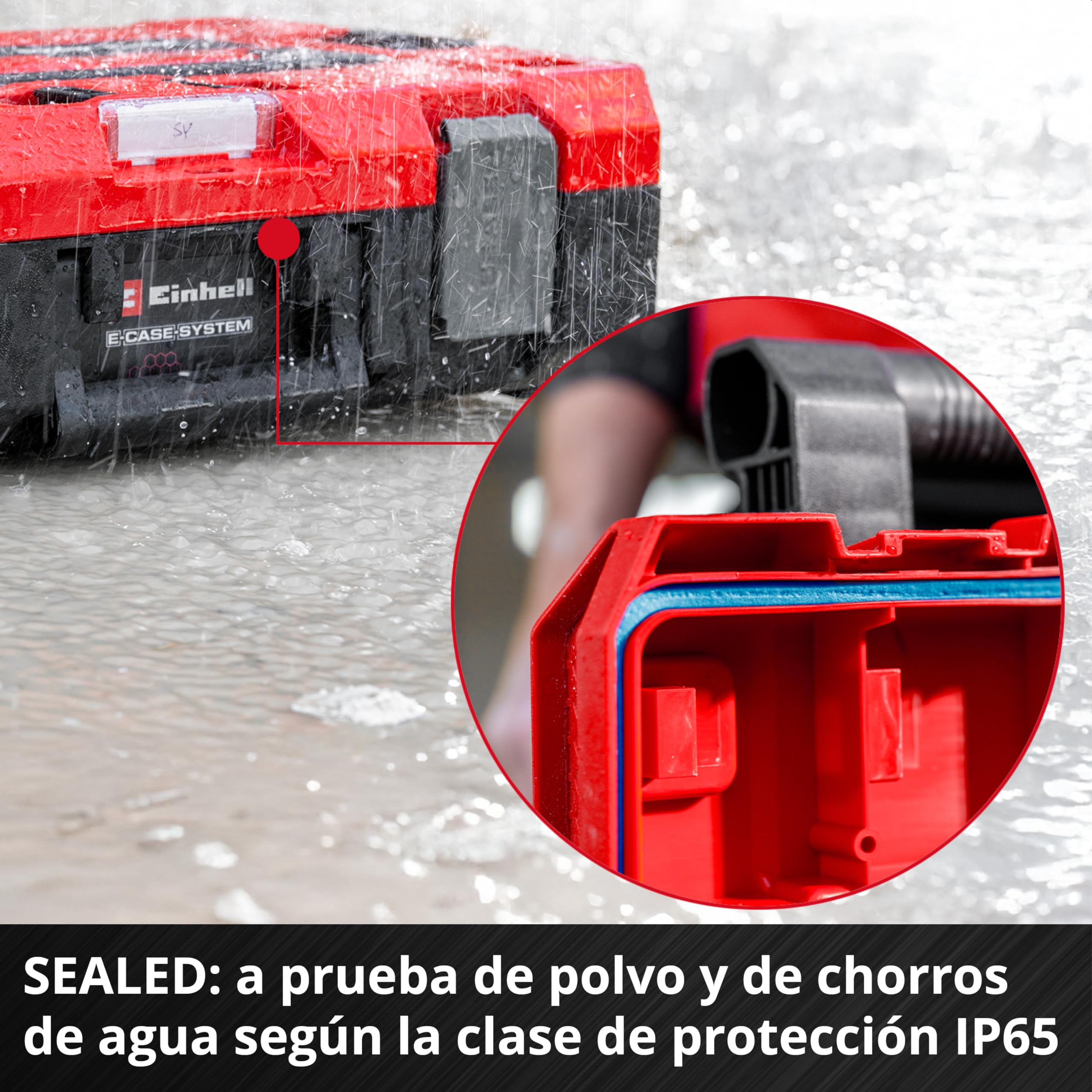 Einhell E-Case M SEALED (sistema E-Case, a prueba de polvo y a chorros de agua, compatible con Half Size E-Cases, 44 x 33 x 29 cm, carga útil máxima de 90 kg, asa de transporte)