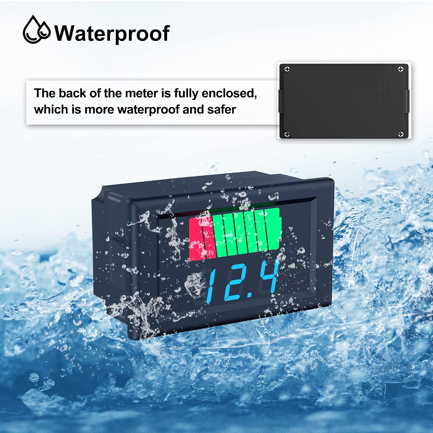 DC Battery Meter, 2 in 1 Battery Capacity Voltage Indicator 12V, 24V, 36V, 48V, 60V LED Digital Battery Tester -Waterproof Blue Display