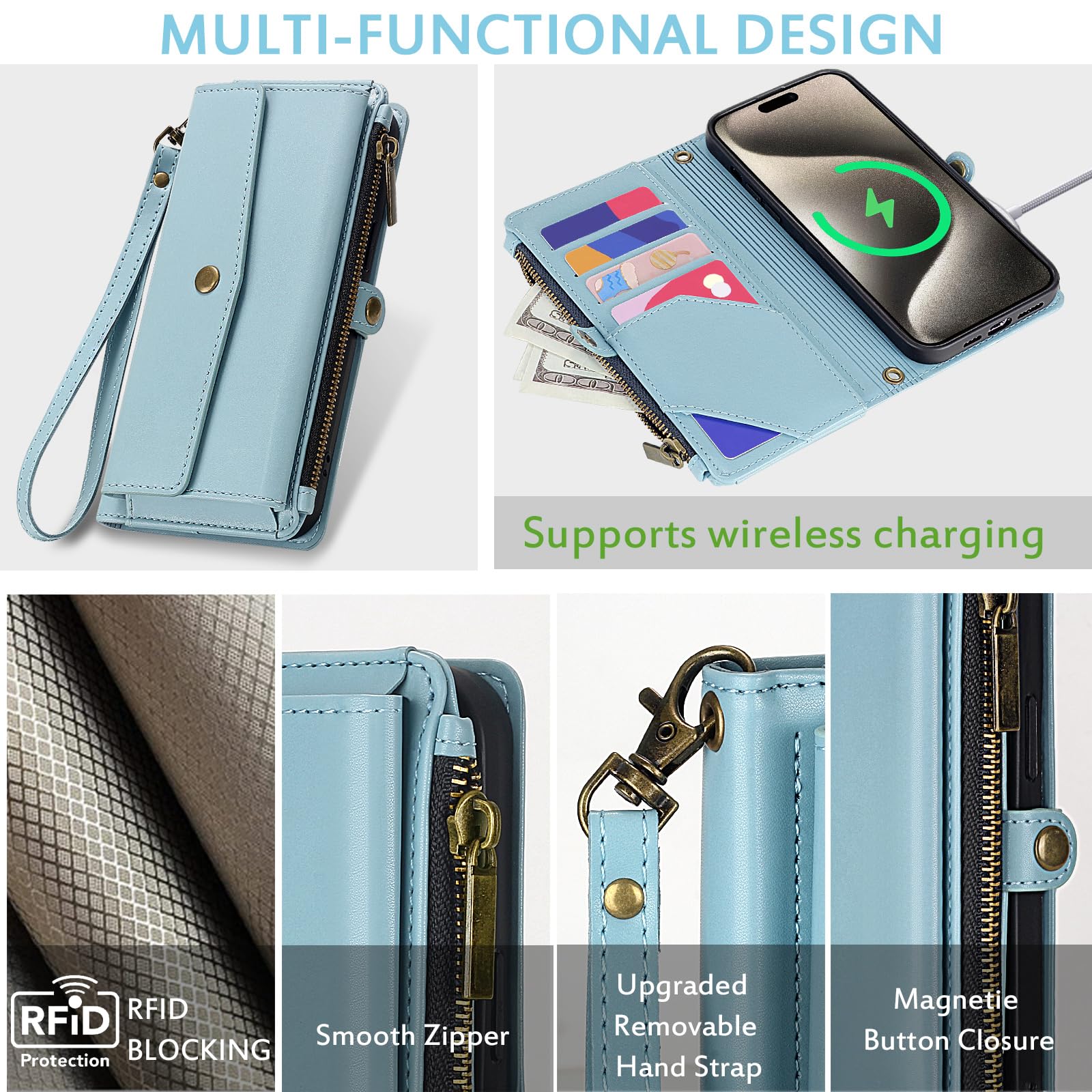 Crossbody-Handyhülle Für IPhone 15 Pro Max – Mit RFID-Schutz, Kartenfächern & Riemen, Aus PU-Leder