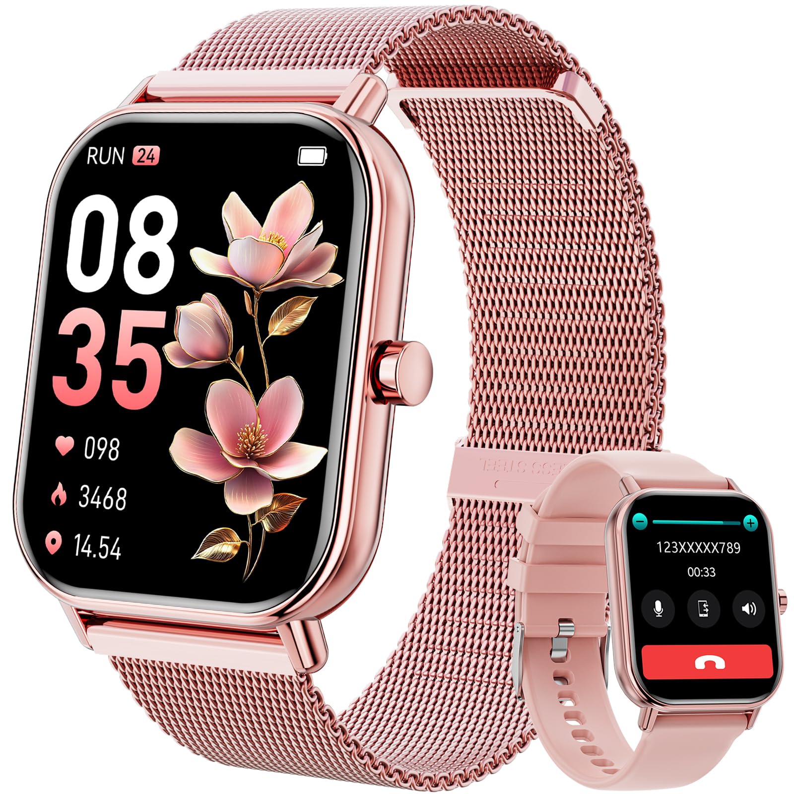 Haulvean smartwatch voor heren dames beantwoorden/bellen, 1,85'' fitnesshorloge met stappenteller hartslag-slaapmonitor, 100 sportactiviteitstracker IP67 waterdichte smartwatch voor Android iOS