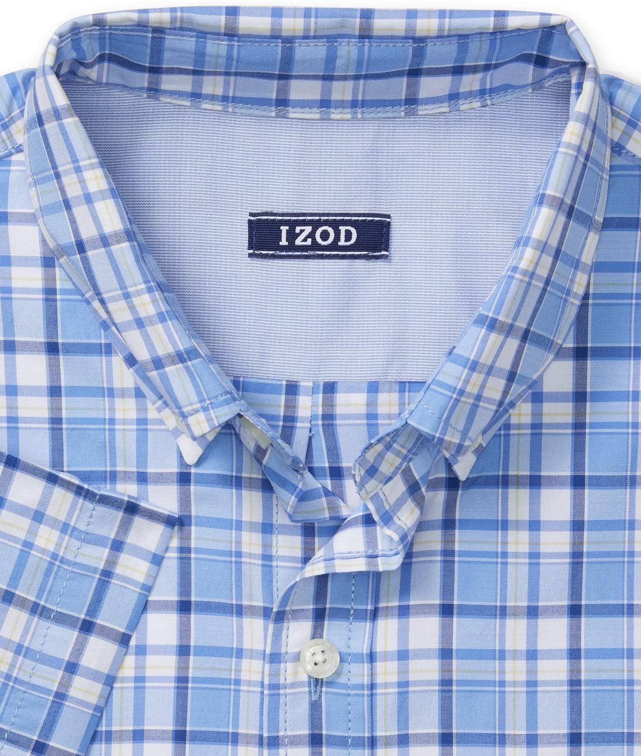 IZOD Men's Breeze Short Sleeve Button Down Plaid Shirt Small Little Boy Blue Legacy 1