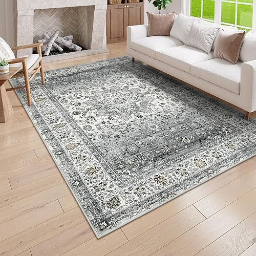Lahome Alfombras lavables de 5 x 7 pies, color gris, para sala de estar, alfombra ultra suave para dormitorio, pelo bajo, antideslizante, alfombra
