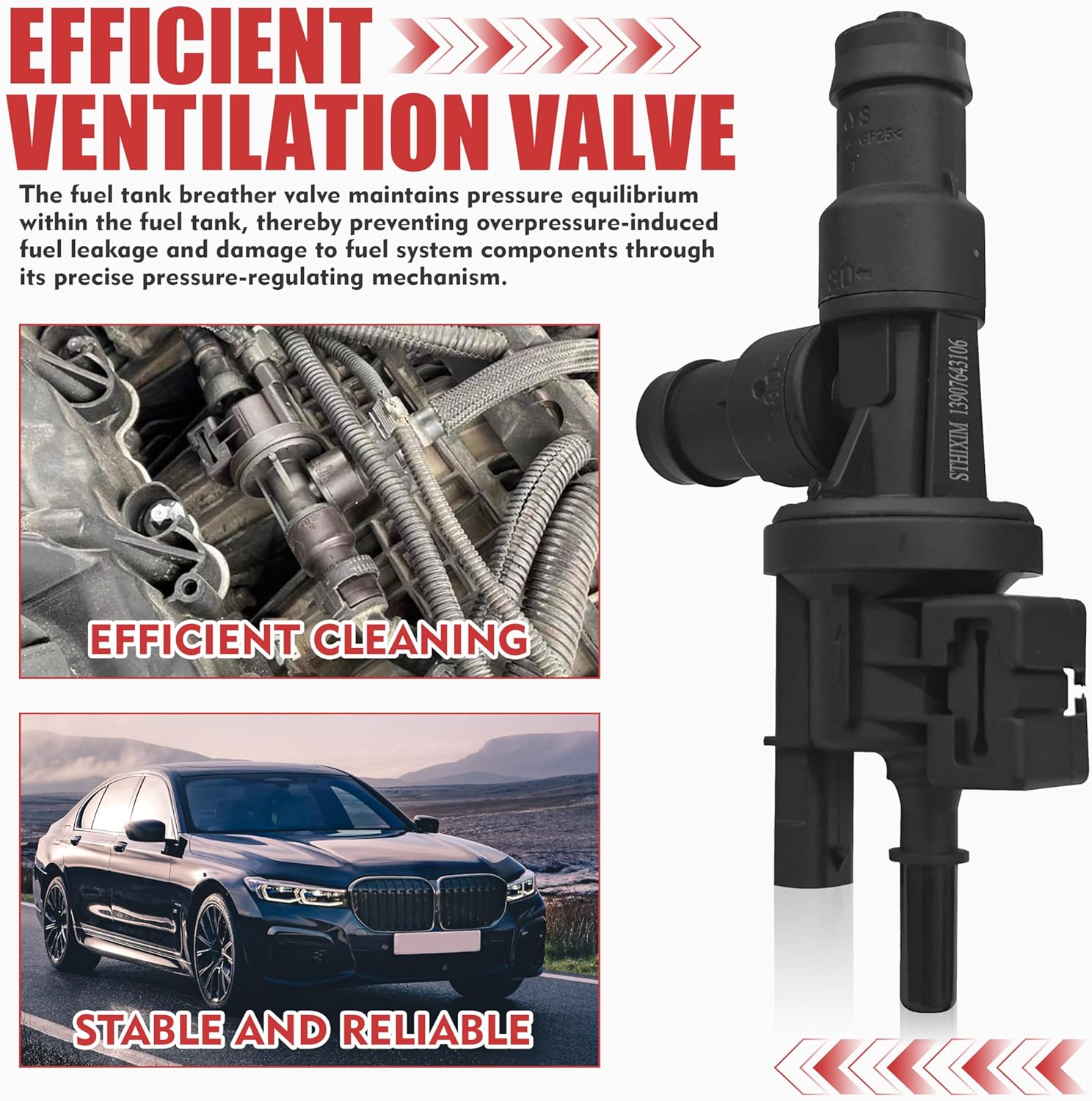 Fuel Tank Breather Valve 13907643106 Compatible With BMW X3 230i 330i 340i 430i 440i 530i 540i 640i 740i M240i X4 X5 X6 Z4 2017 2018 2019 2020