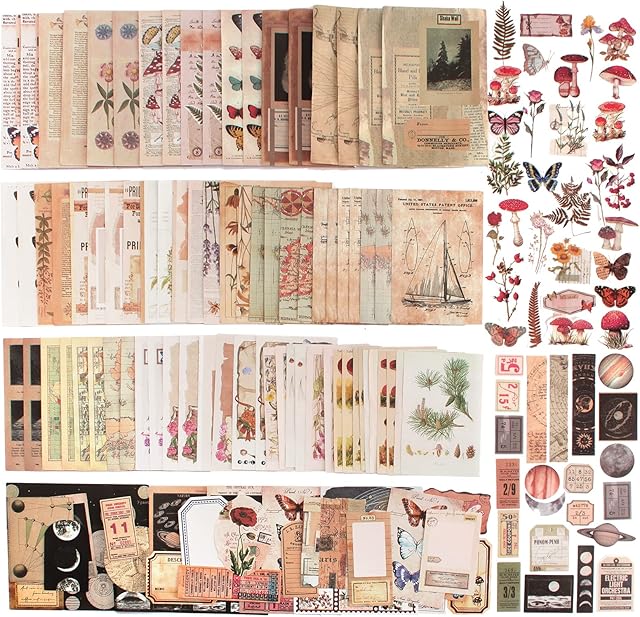 400Pcs Vintage Scrapbooking Stickers, DIY Retro Flower Planets Stickers Aesthetic, Stickers for Scrapbooking Journaling Card Album Calendar