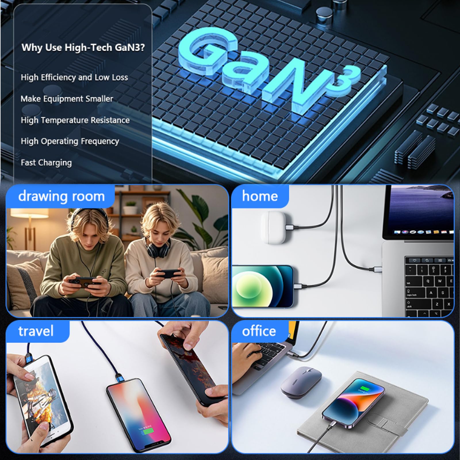 240W ładowarka USB C wieloportowa z 6 portami, ładowarka USB C wieloportowa z 4xUSB-C & 2xUSB-A, PD140W, 65W, 60W stacja ładowania Power Delivery USBC dla MacBook Pro/Air, iPhone, iPad, Samsung