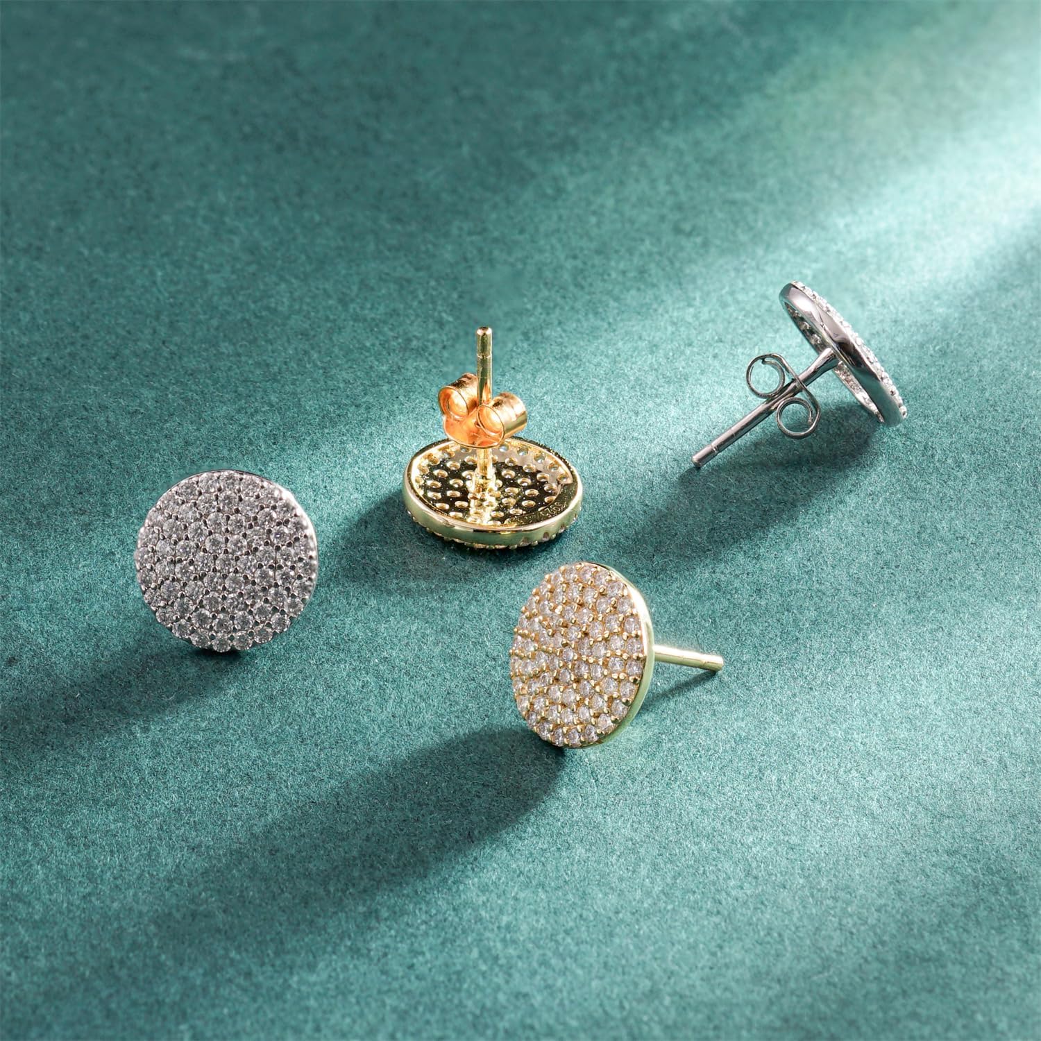 S925 Round VVS Synthetic Moissanite Stunning Iced Out Circle Shape Stud Earrings Jewelry Perfect Birthday Mother’s Day Gift for Men Women Silver Earrings Golden Earrings Wedding Set - Image 3