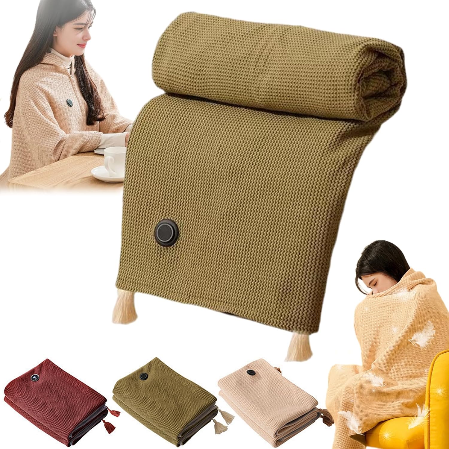 Portable Heated Shawl Wraps for Women, Cordless Heated Shawl Wraps, Heated Throw Blanket with 3 Heating Levels, Soft Zipper (Beige)