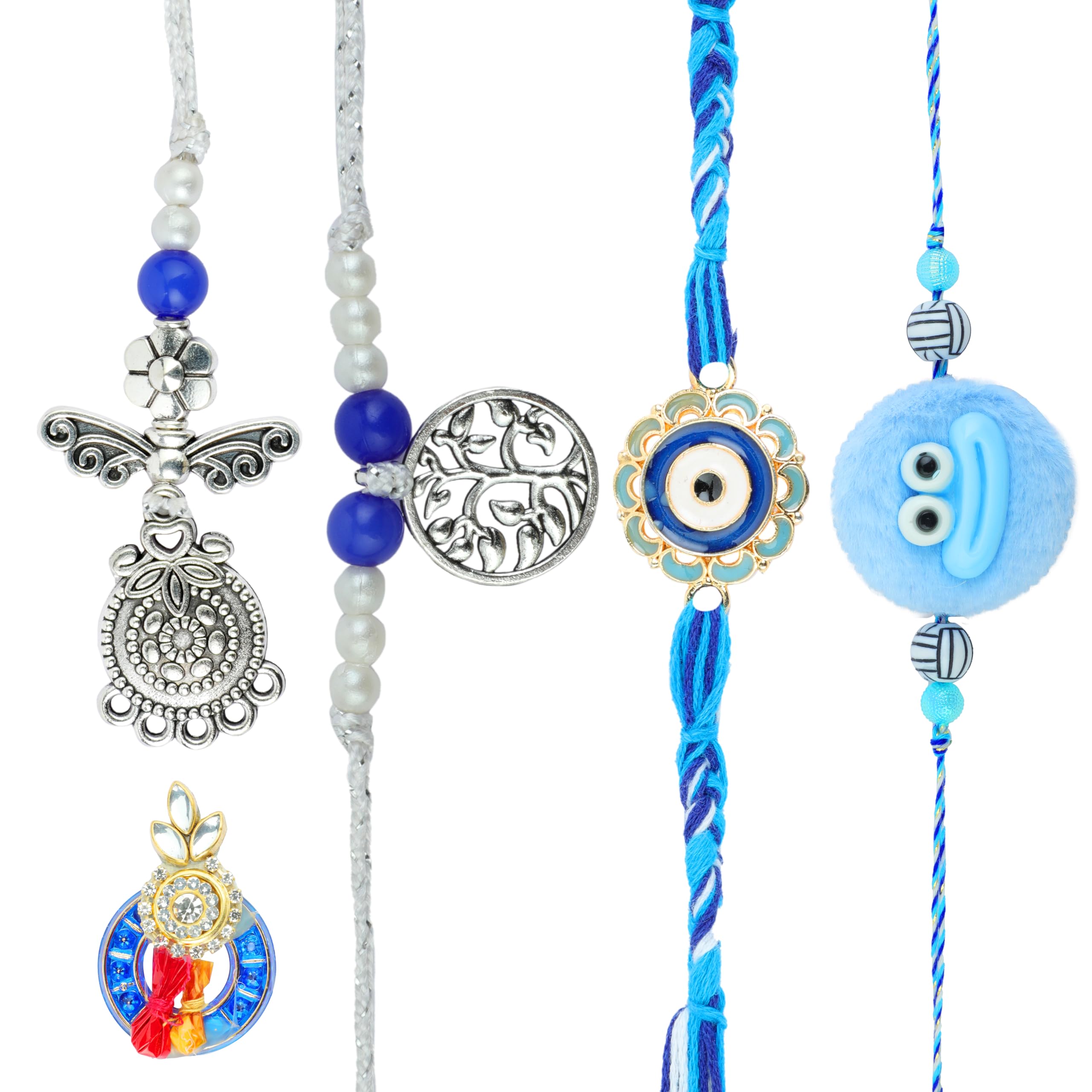 Set De 4 Rakhi Pour Raksha Bandhan - Bracelets Traditionnels Avec Fil Doré Et Perles - Cadeau Pour Frère, Belle-sœur, Famille