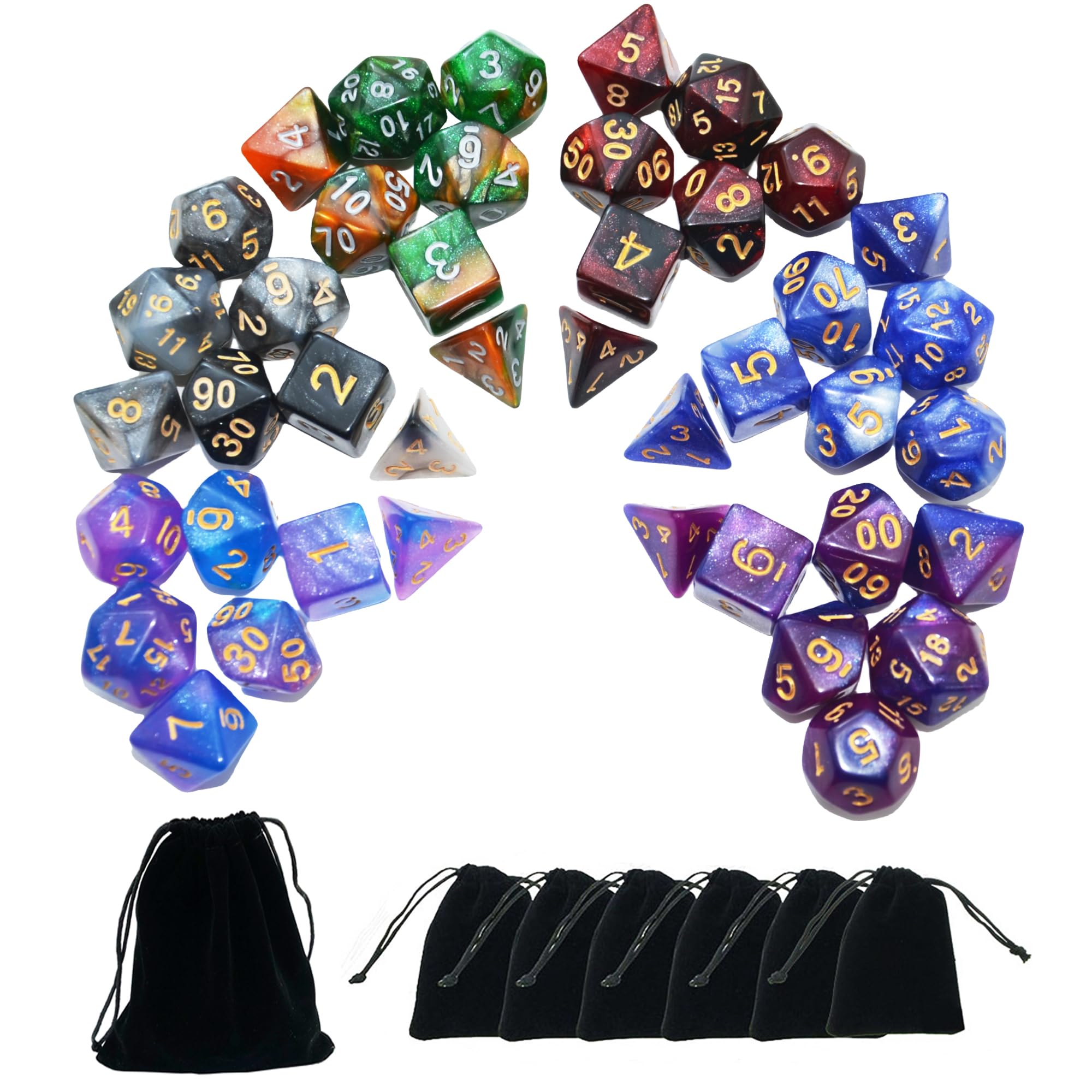 SmartDealsPro Glitter Polyhedral Dice Sets with Pouches for DND RPG MTG Dungeon and Dragons Table Board Roll Playing Games D4 D8 D10 D12 D20 (6-Color Sets 2) — image 1