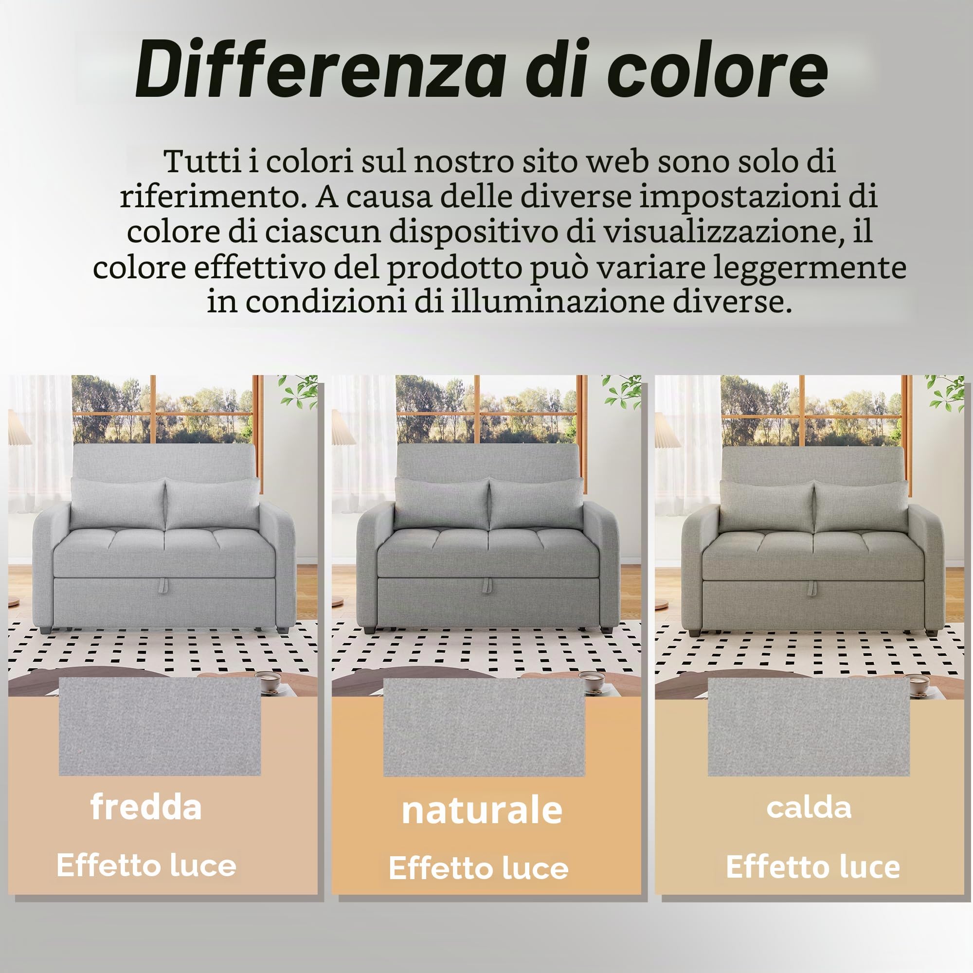 Azkoeesy Divano letto multifunzionale a 2 posti con funzione di sonno e pieghevole, schienale regolabile, ideale per piccoli appartamenti e dormitori, rivestimento in lino (grigio)