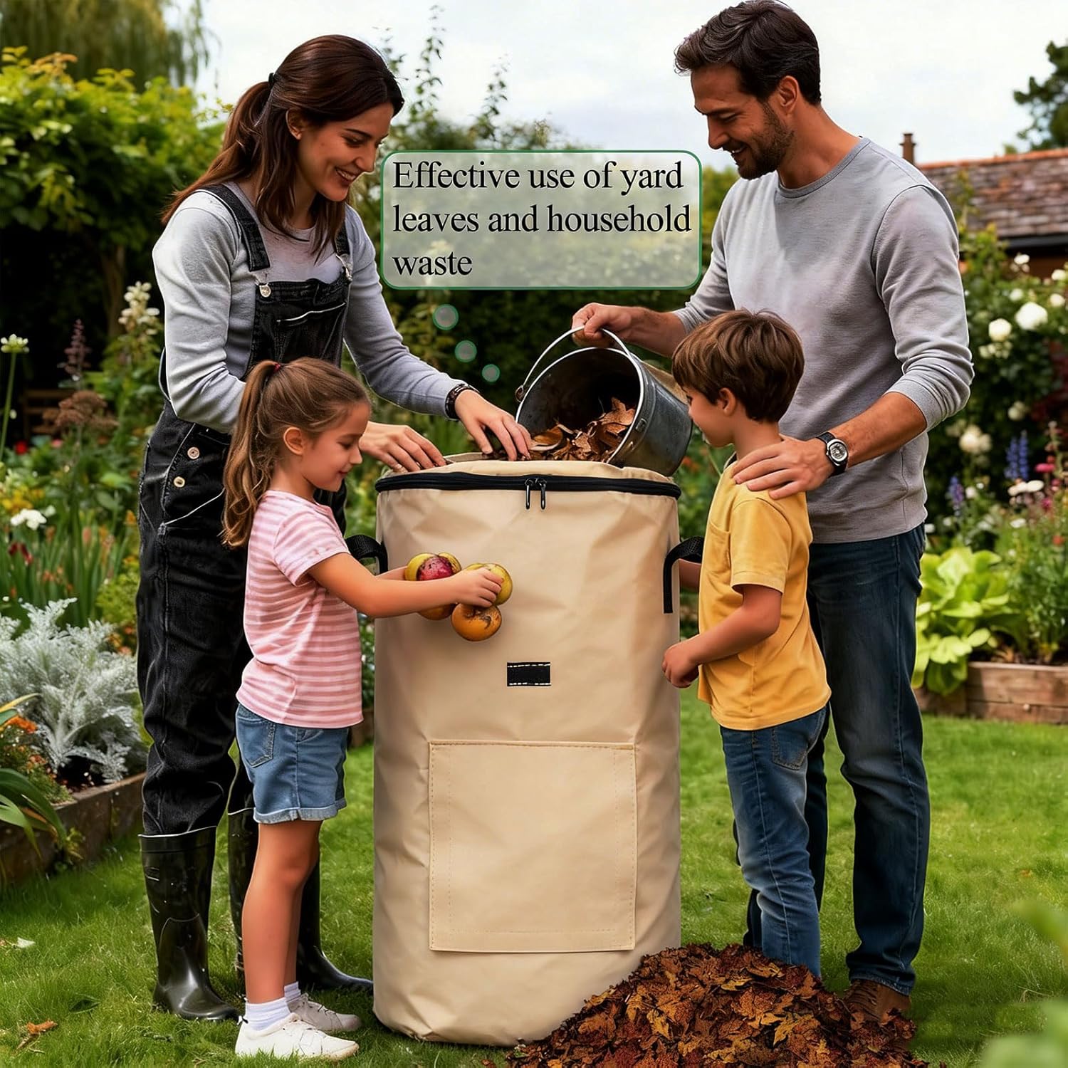 ordinarYone Large collapsing Composting Bin With Strengthened Handles Perfect For Holding Grass Clippings And Organic substance