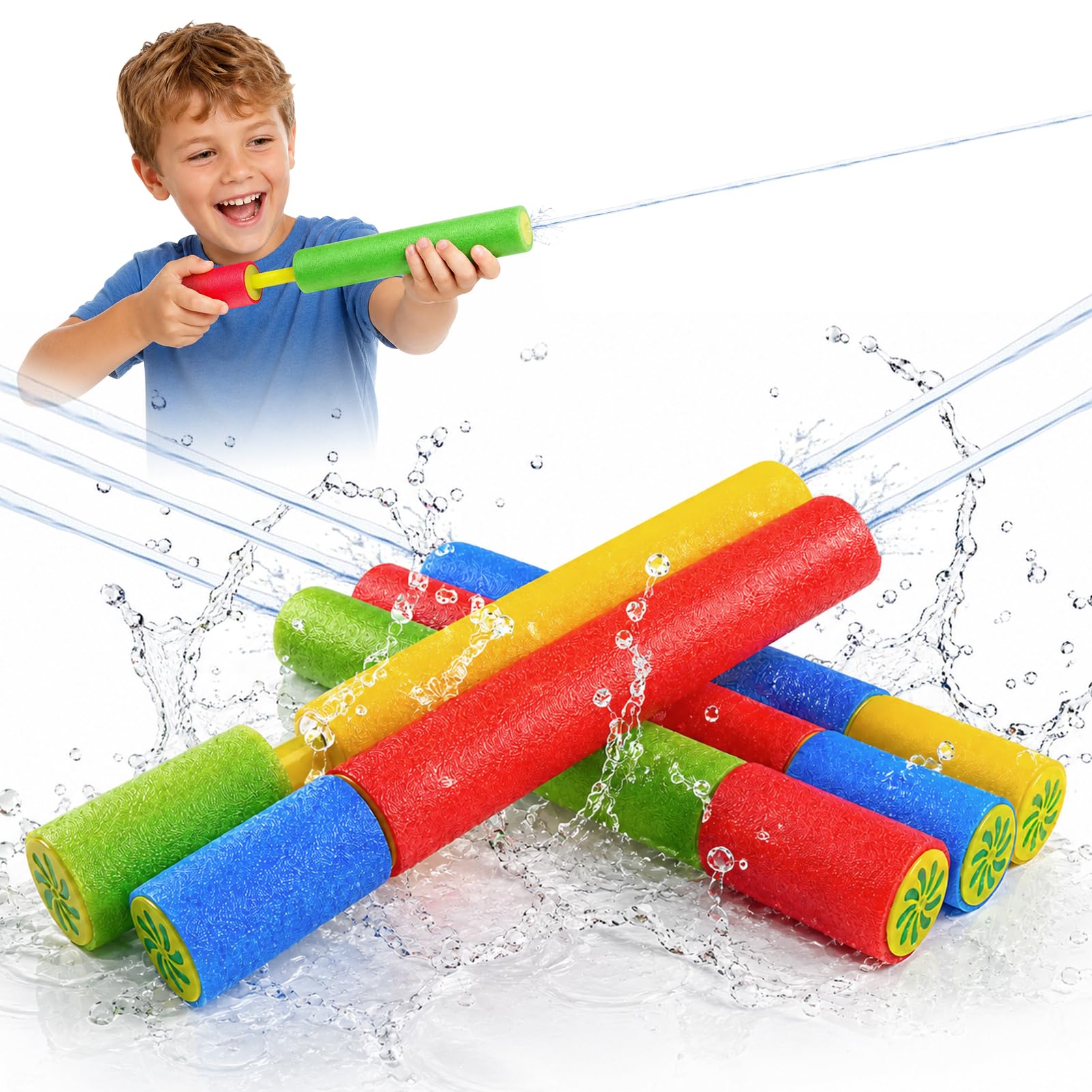 Foam Water Guns 5 Pack: Push Pull Water Pistols