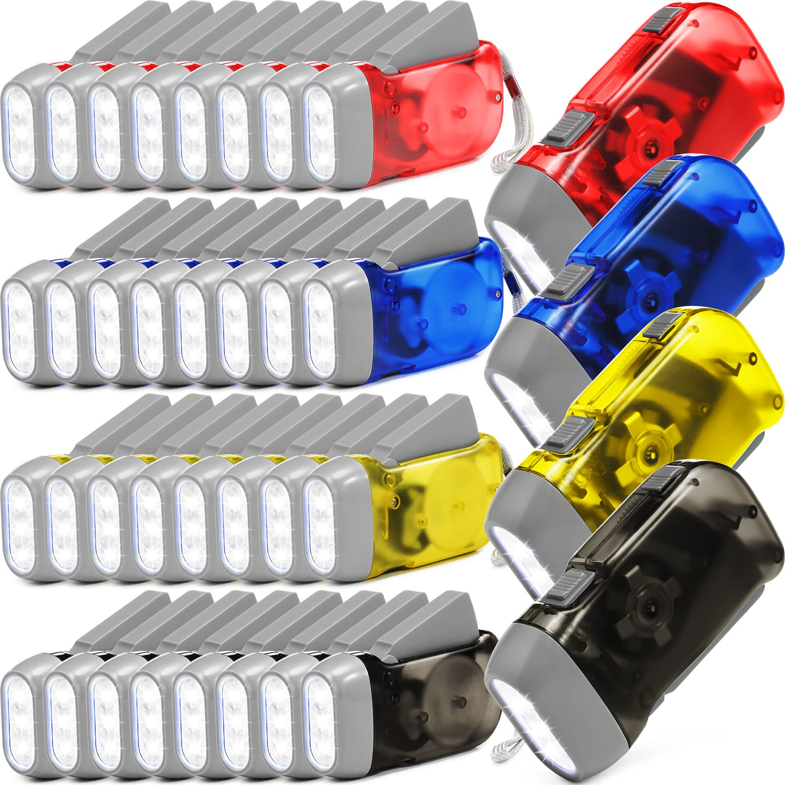 Linterna de manivela de 36 piezas, funciona manualmente, no requiere batería, 3 luces LED, mini antorcha translúcida para acampar, emergencia, supervivencia, huracán, tormenta, camping, mochilero
