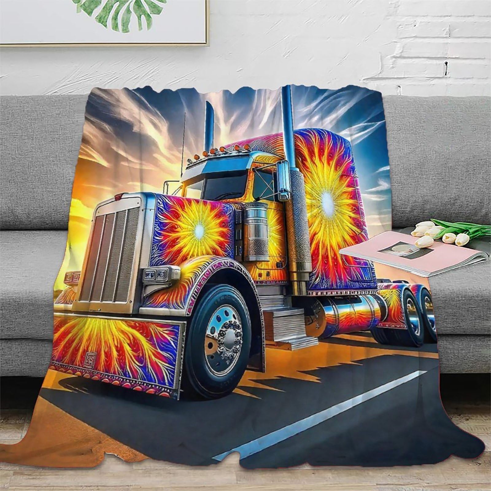 Couverture camion 3D plaid canapé microfibre chaude jeté de lit enfant 127x152cm
