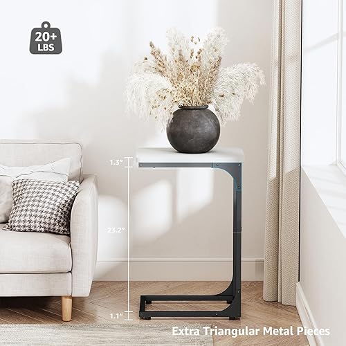 Miniatura 3 de QEEIG Juego de 2 Mesas Laterales en Forma de C para Sala de Estar, Bandejas de Sofá, Modernas, Negro y Blanco (017-30WB)