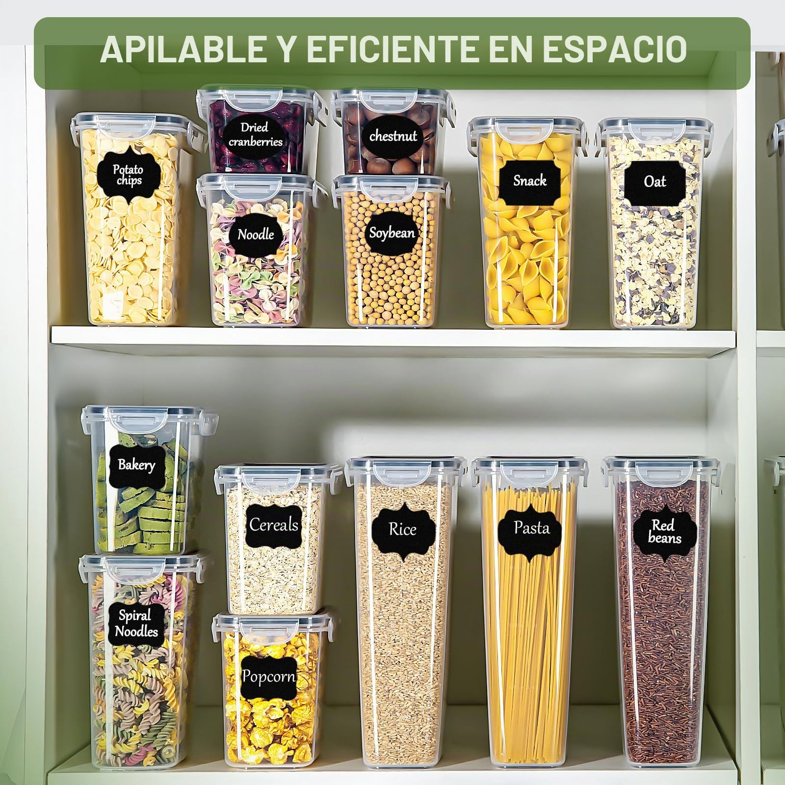L LONGANCHANG Botes Cocina Almacenaje 25 Piezas: Recipientes Herméticos para Alimentos | Recipientes Alimentos de Plástico para Cereales, Pasta, Granos, Harina | Sin BPA | Apto para Lavavajillas